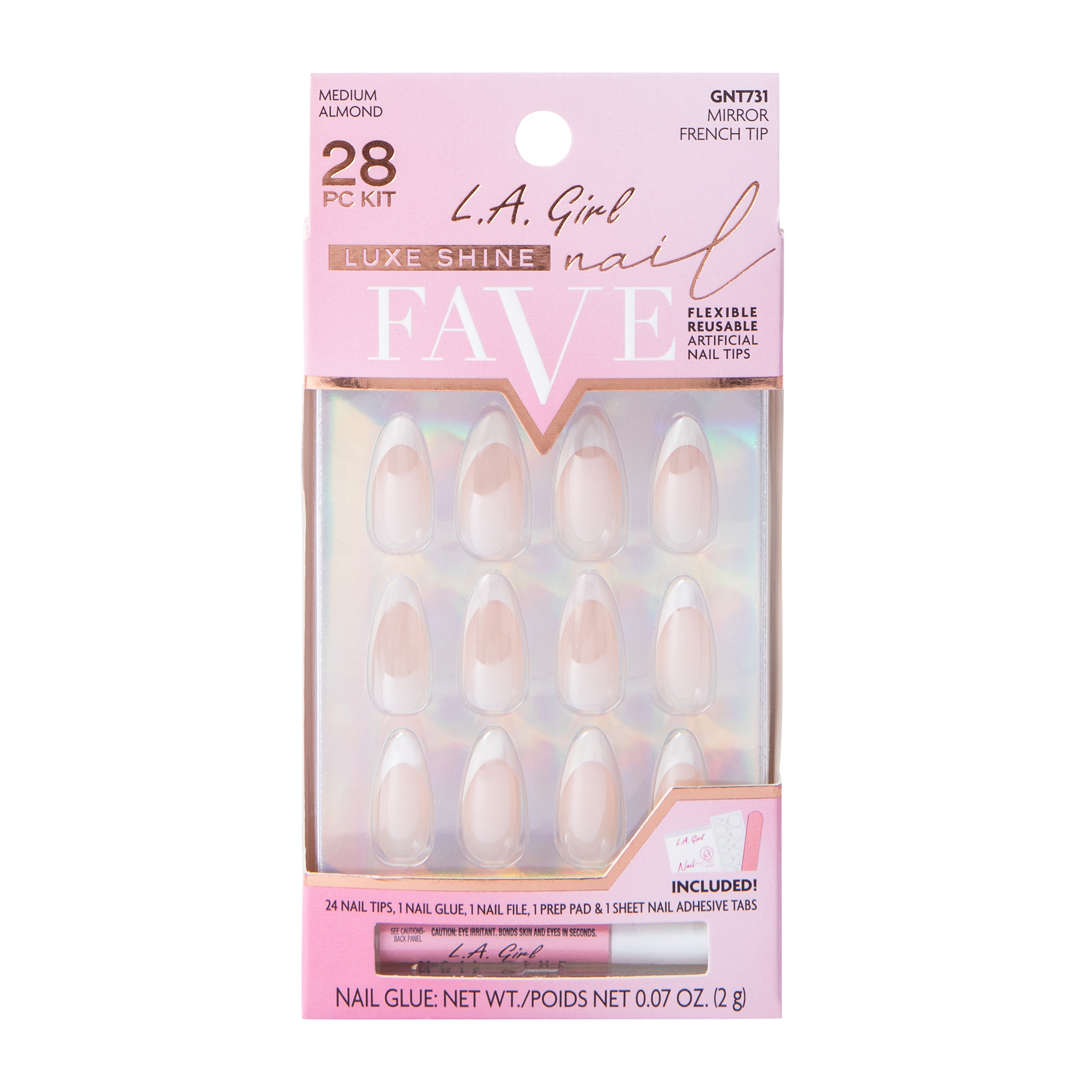 L.A. Girl Fave Mirror French Tip Luxe Shine Nails Kit 28-Pcs