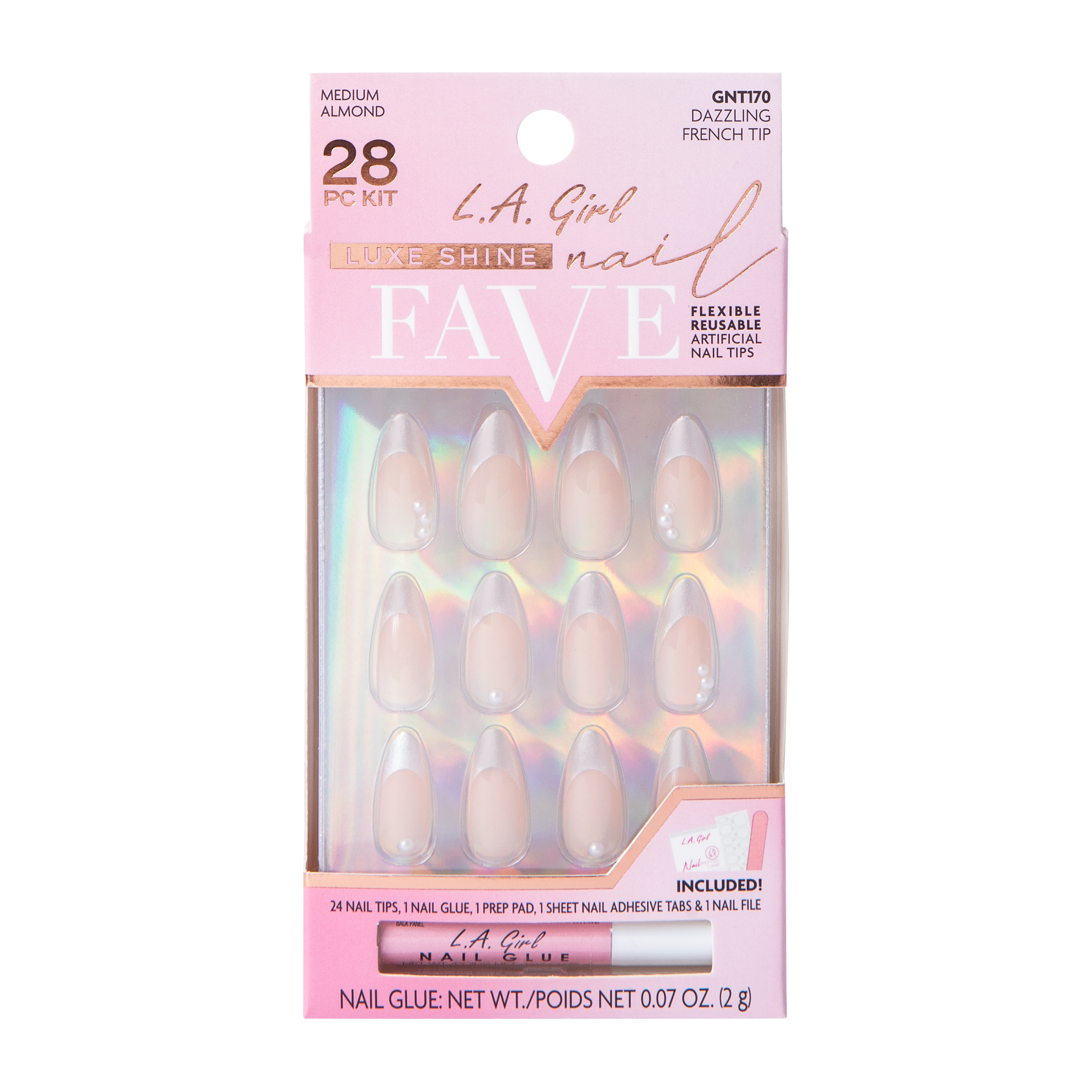 L.A. Girl Fave Dazzling French Tip Luxe Shine Nails Kit 28-Pcs
