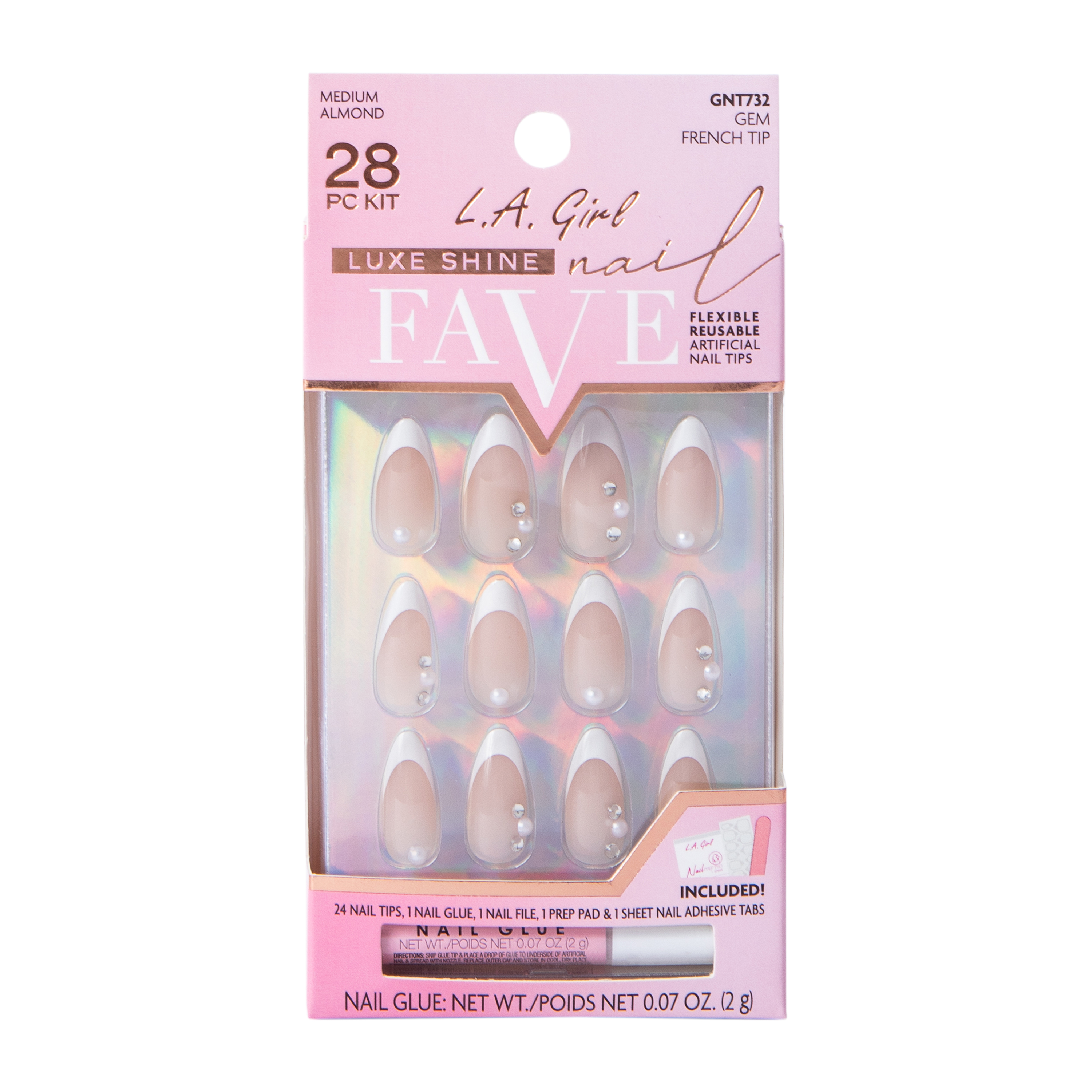 L.A. Girl Fave Gem French Tip Luxe Shine Nails Kit 28-Pcs