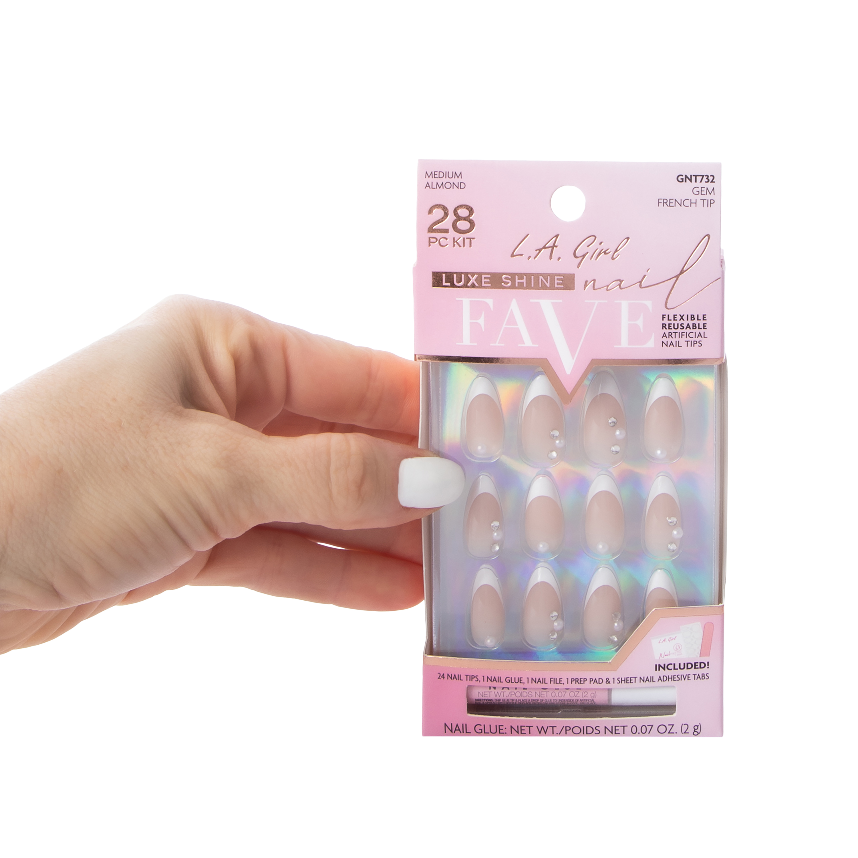 L.A. Girl Fave Gem French Tip Luxe Shine Nails Kit 28-Pcs