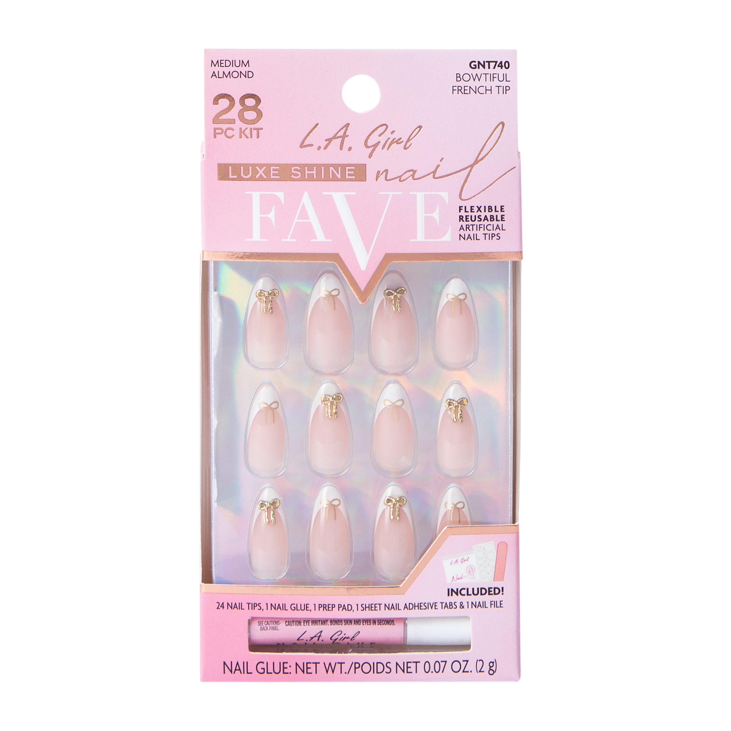 L.A. Girl Fave Bowtiful French Tip Luxe Shine Nails Kit 28-Pcs