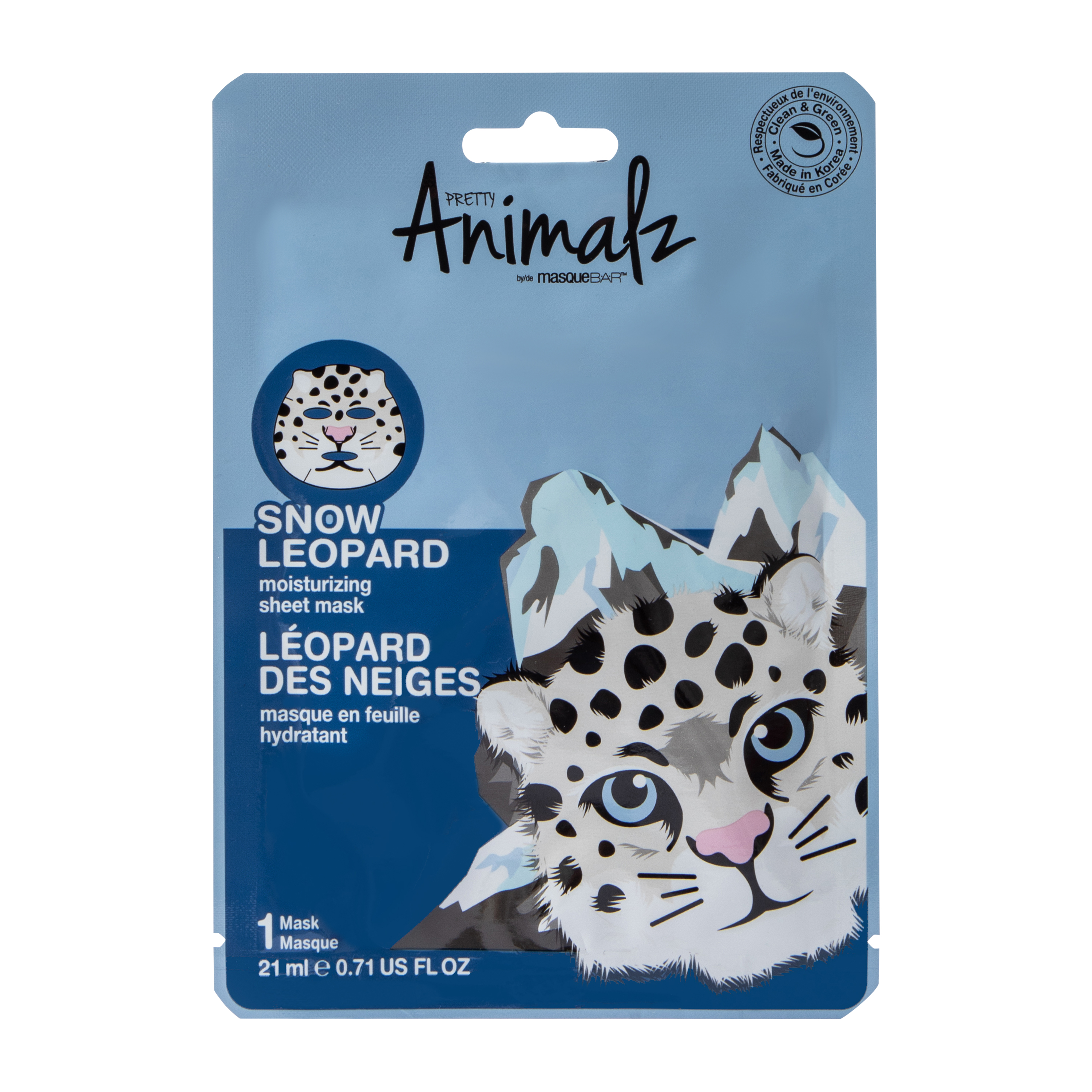 Pretty Animalz By Masque B.A.R™ Snow Leopard Moisturizing Sheet Mask