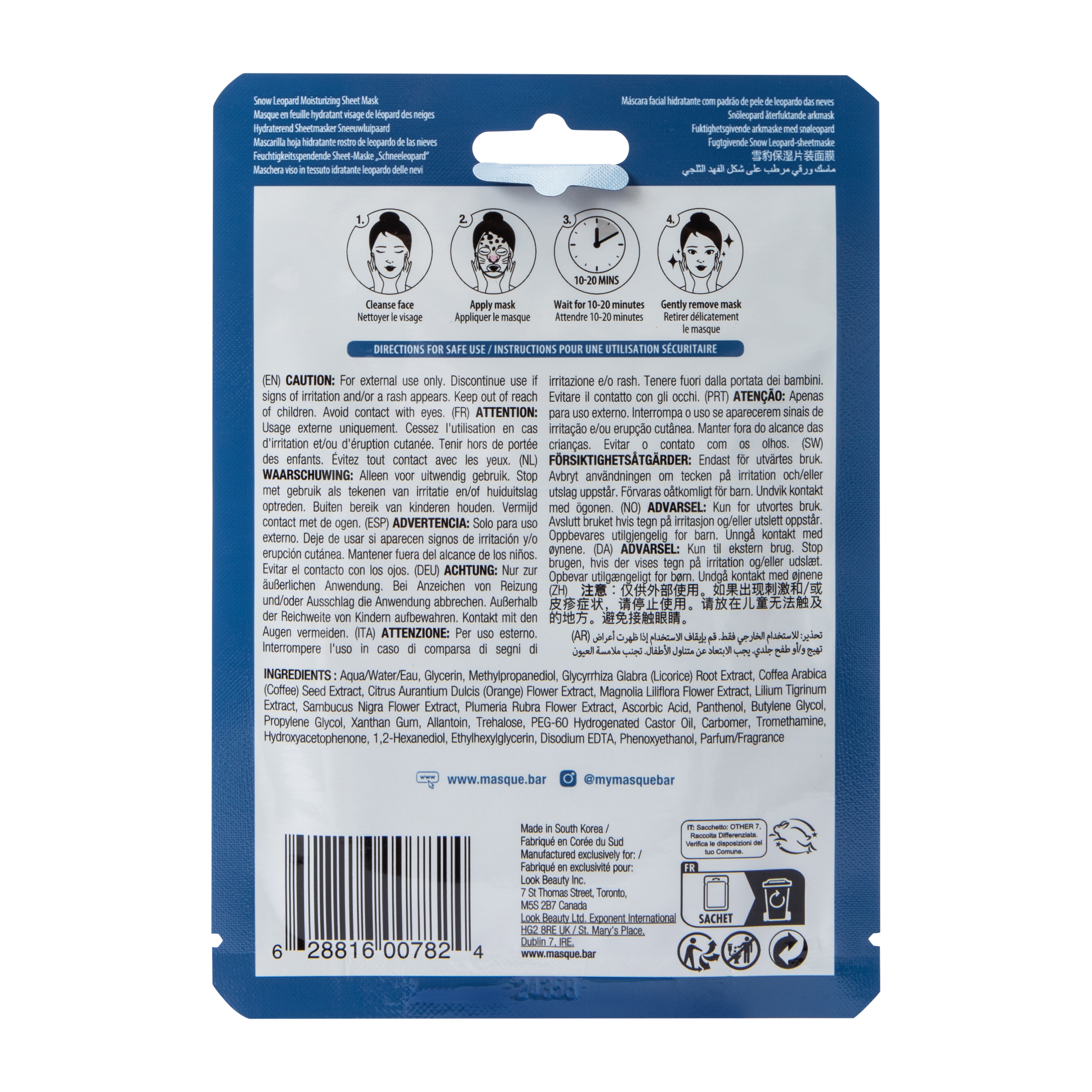 Pretty Animalz By Masque B.A.R™ Snow Leopard Moisturizing Sheet Mask