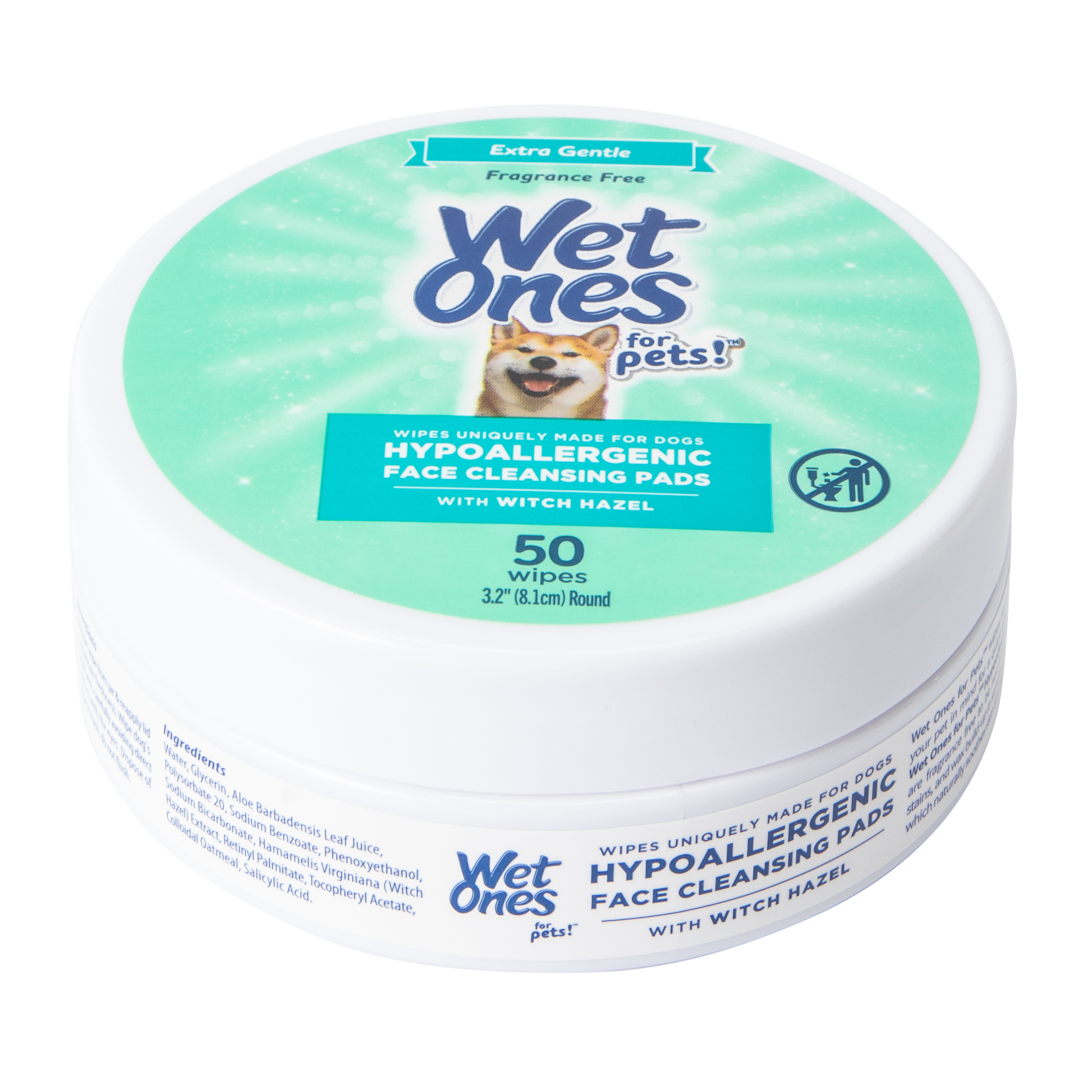 Wet Ones For Pets!™ Extra Gentle Hypoallergenic Face Cleansing Pads With Witch Hazel 50-Wipes