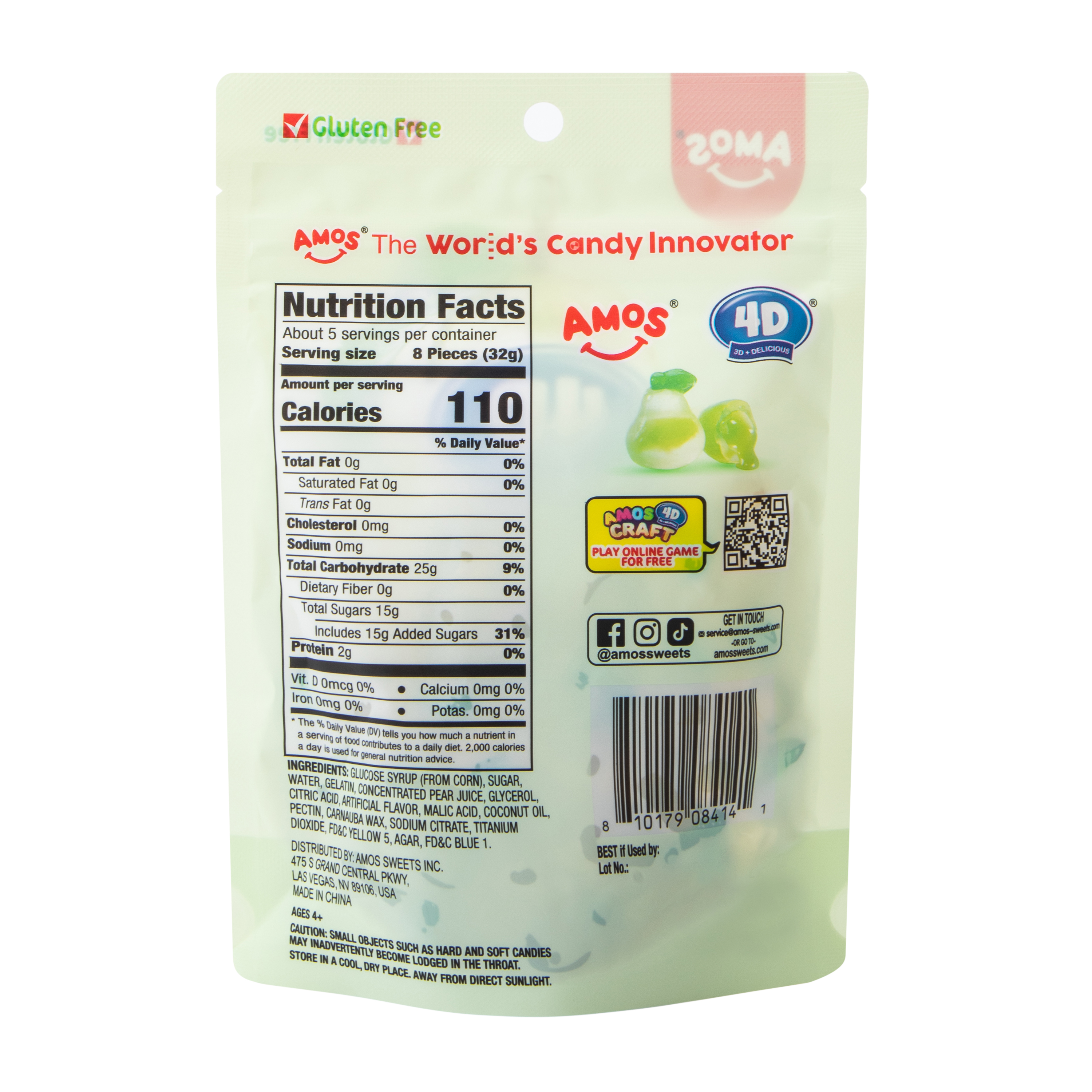 Amos® 4D® Pear Burst Fruit Gummy 6oz