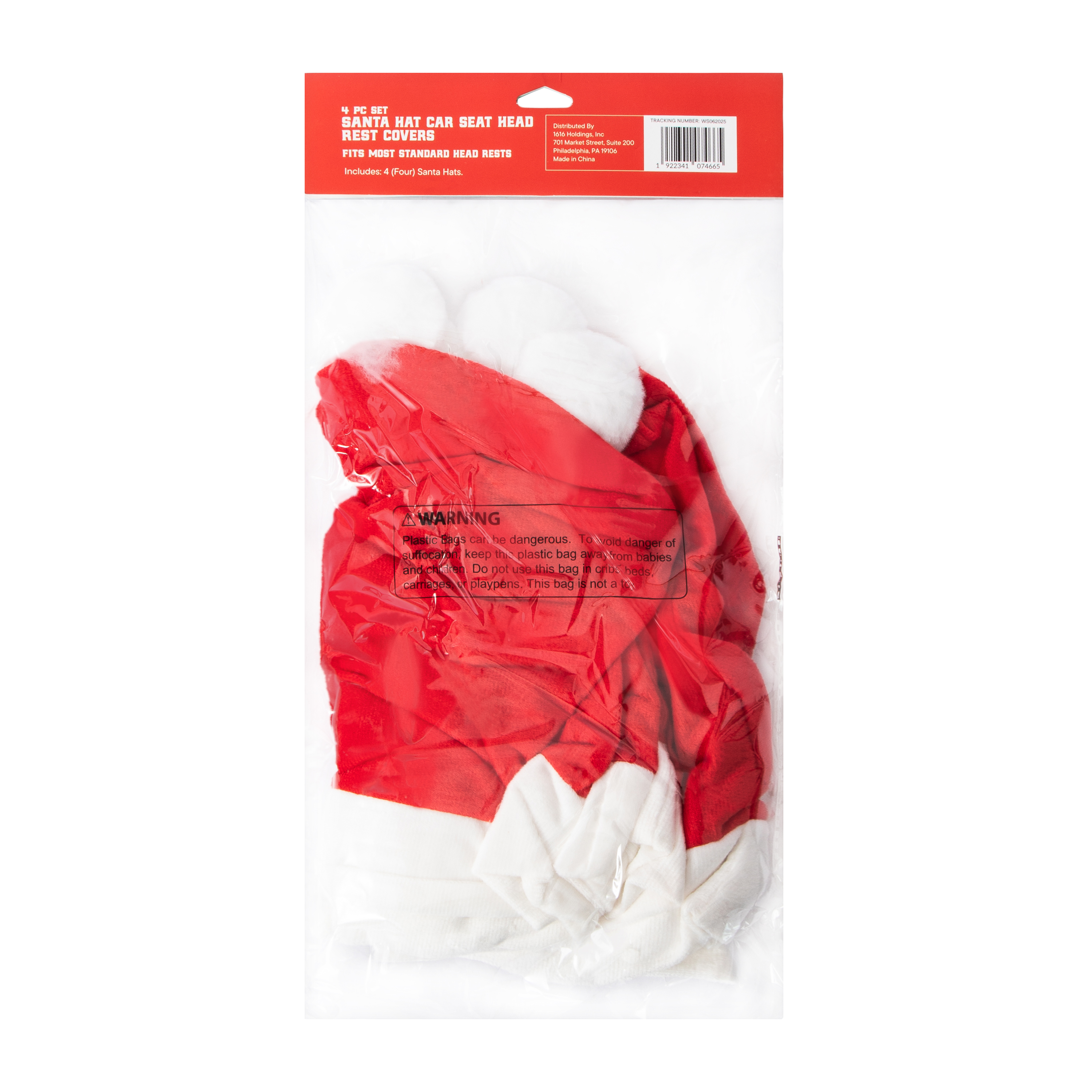 Christmas Santa Hat Car Seat Head Rest Covers 4-Pack