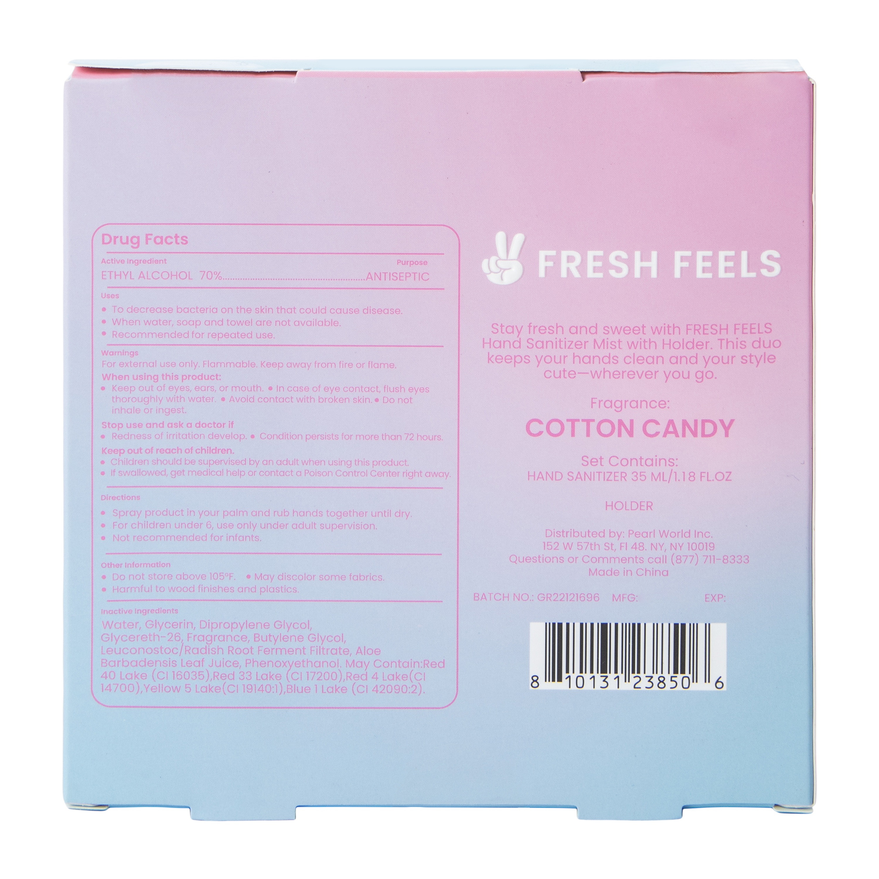 Fresh Feels Cotton Candy Hand Sanitizer Mist With Holder 1.18oz
