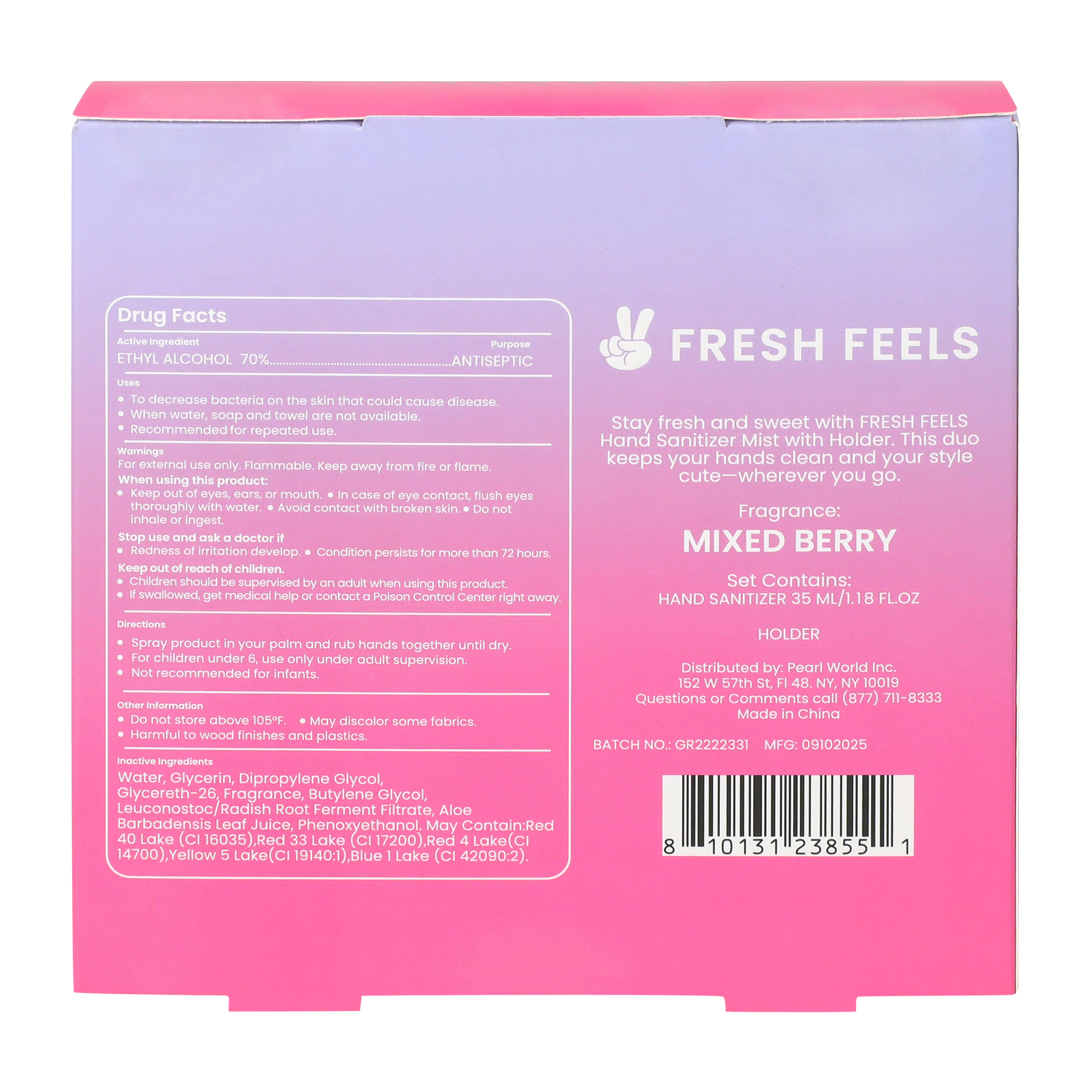 Fresh Feels Mixed Berry Scent Hand Sanitizer Mist With Holder Set 1.18oz