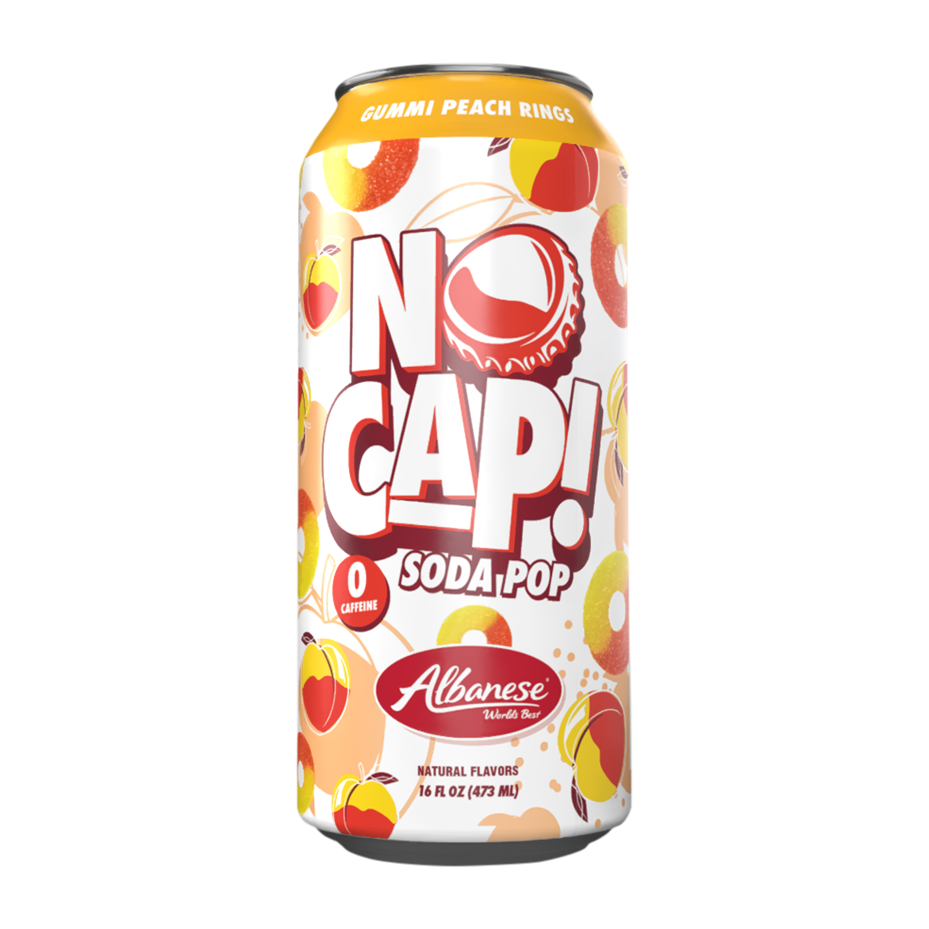 No Cap! Gummi Peach Rings Soda Pop 16oz