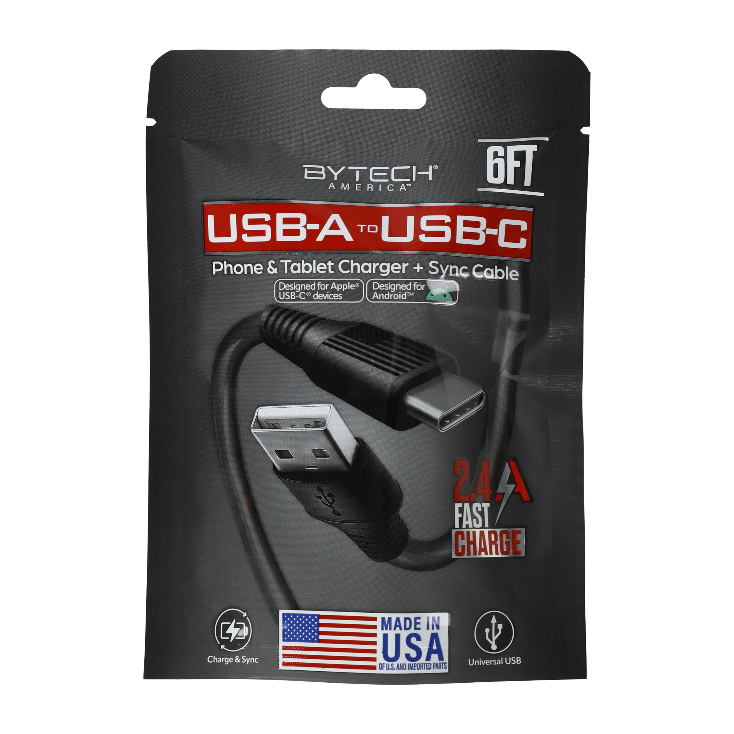Bytech® USB-A To USB-C Phone & Tablet Charger + Cable