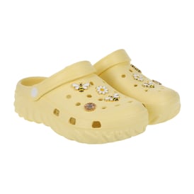CROCS Classic Clog in Bright Yellow with Fun Charms CROCS Yellow w/DISNEY CHARMS Clogs W6 M4 FIT YOUTH Girls  main image 3