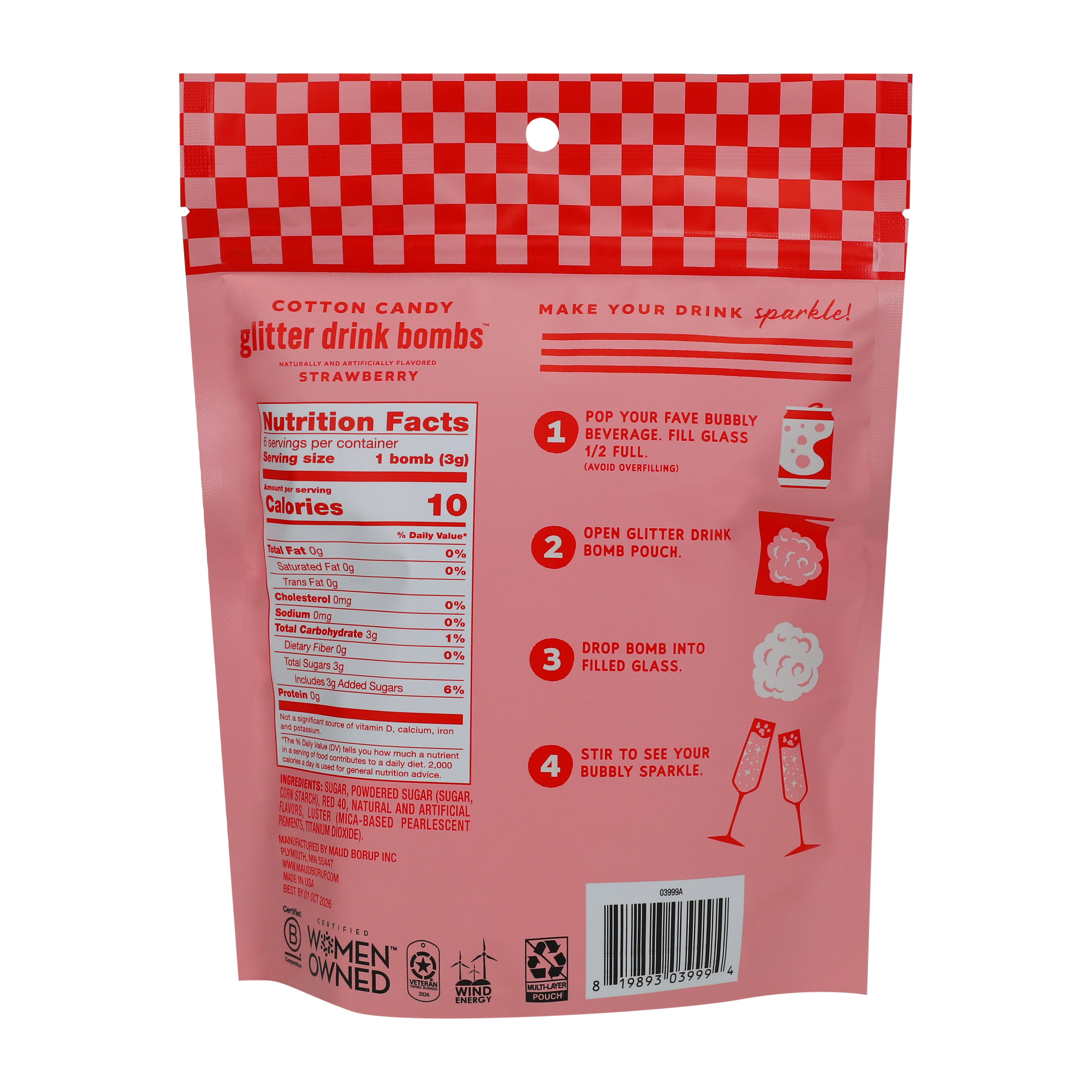 Maud Borup® Cotton Candy Glitter Drink Bombs 0.6oz