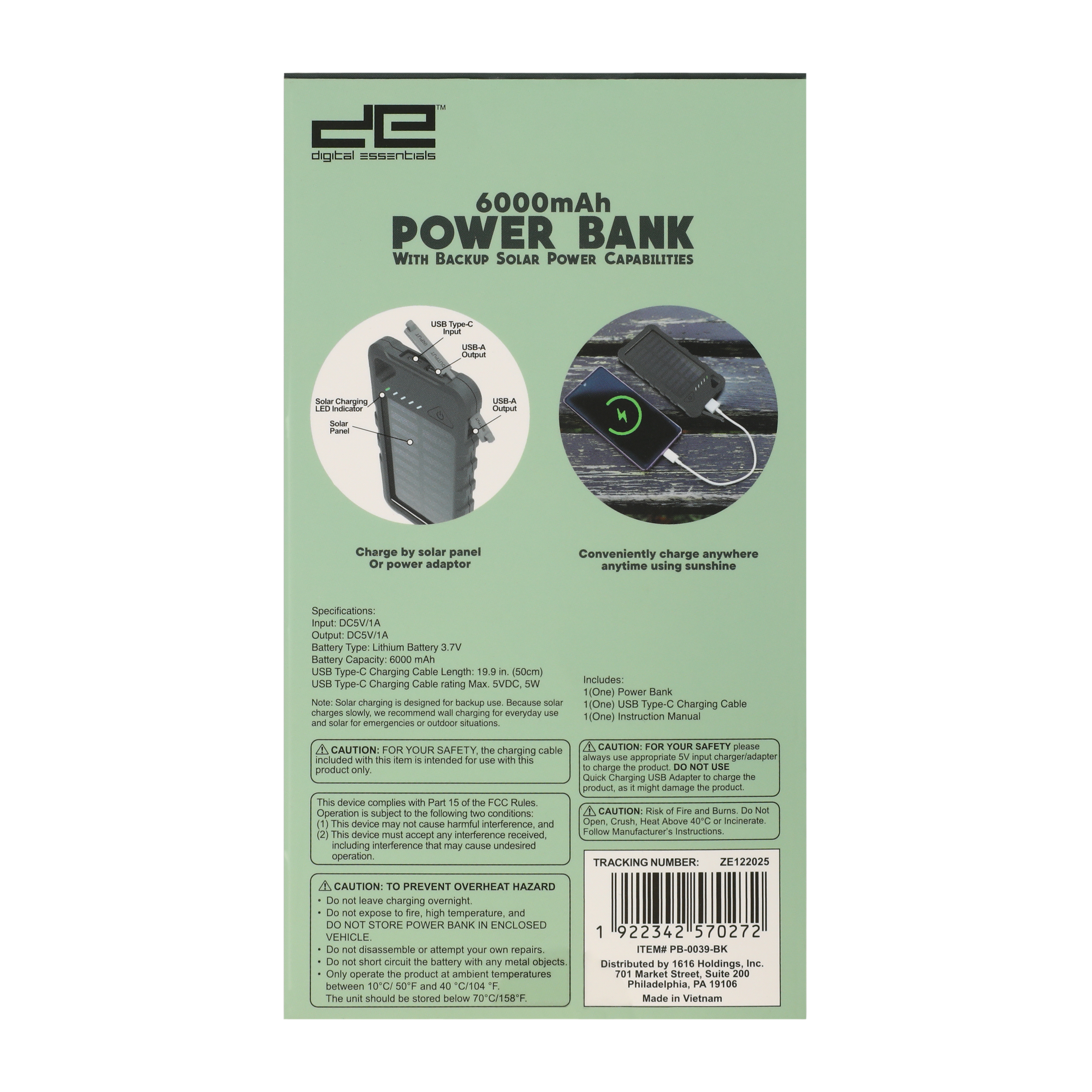 Power Bank With Backup Solar Capabilities 6000mAh