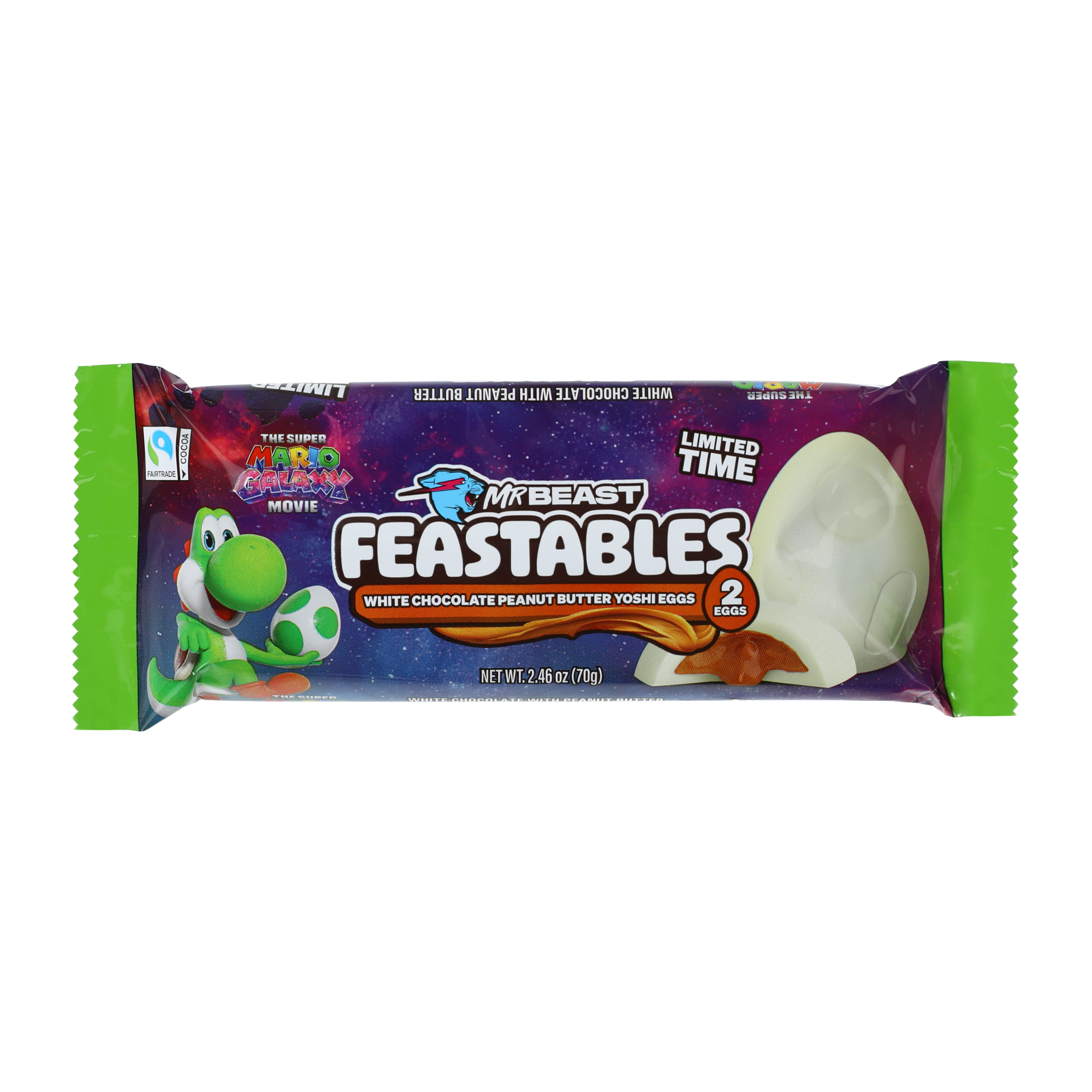 Mr. Beast Feastables The Super Mario Galaxy White Chocolate Peanut Butter Yoshi Eggs 2.4oz 2-Pack