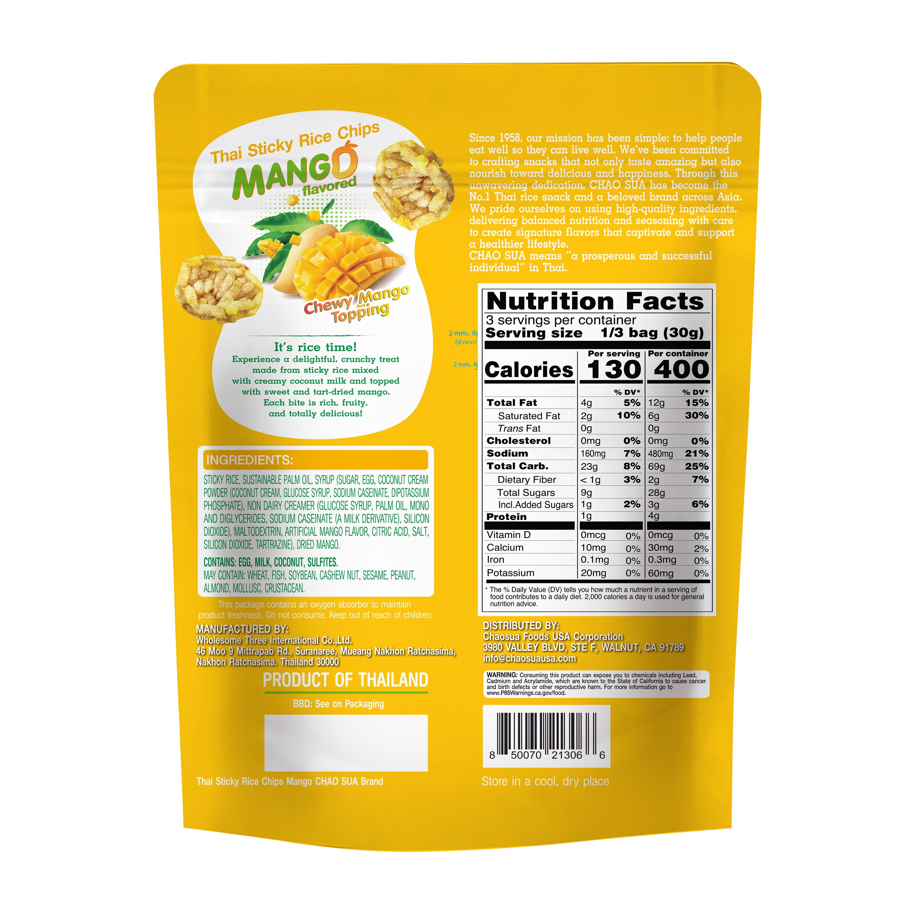 Chao Sua Mango Thai Sticky Rice Chips 3.1oz