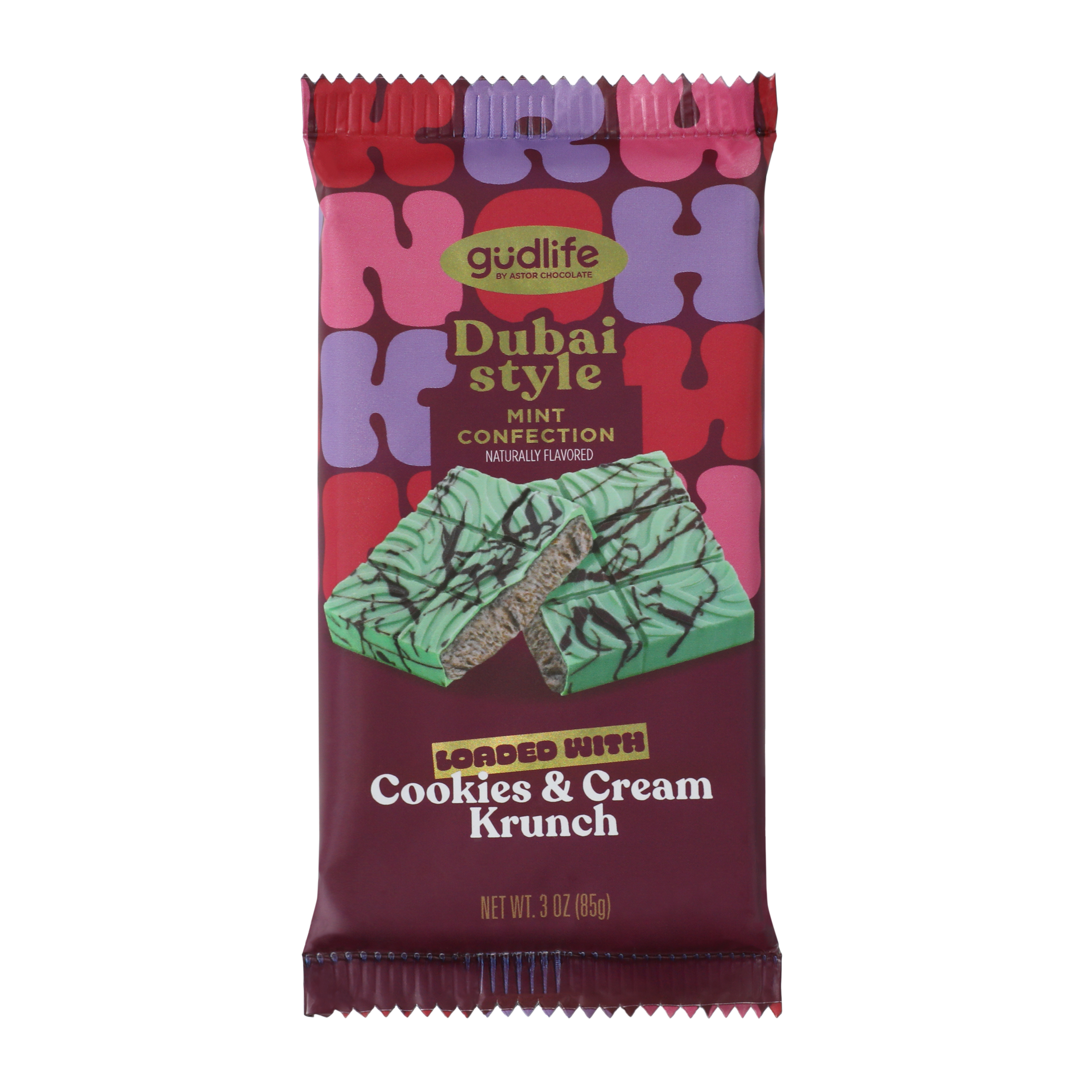 Gudlife By Astor Chocolate Dubai Style Mint Confection Cookies & Cream Krunch Chocolate 3oz