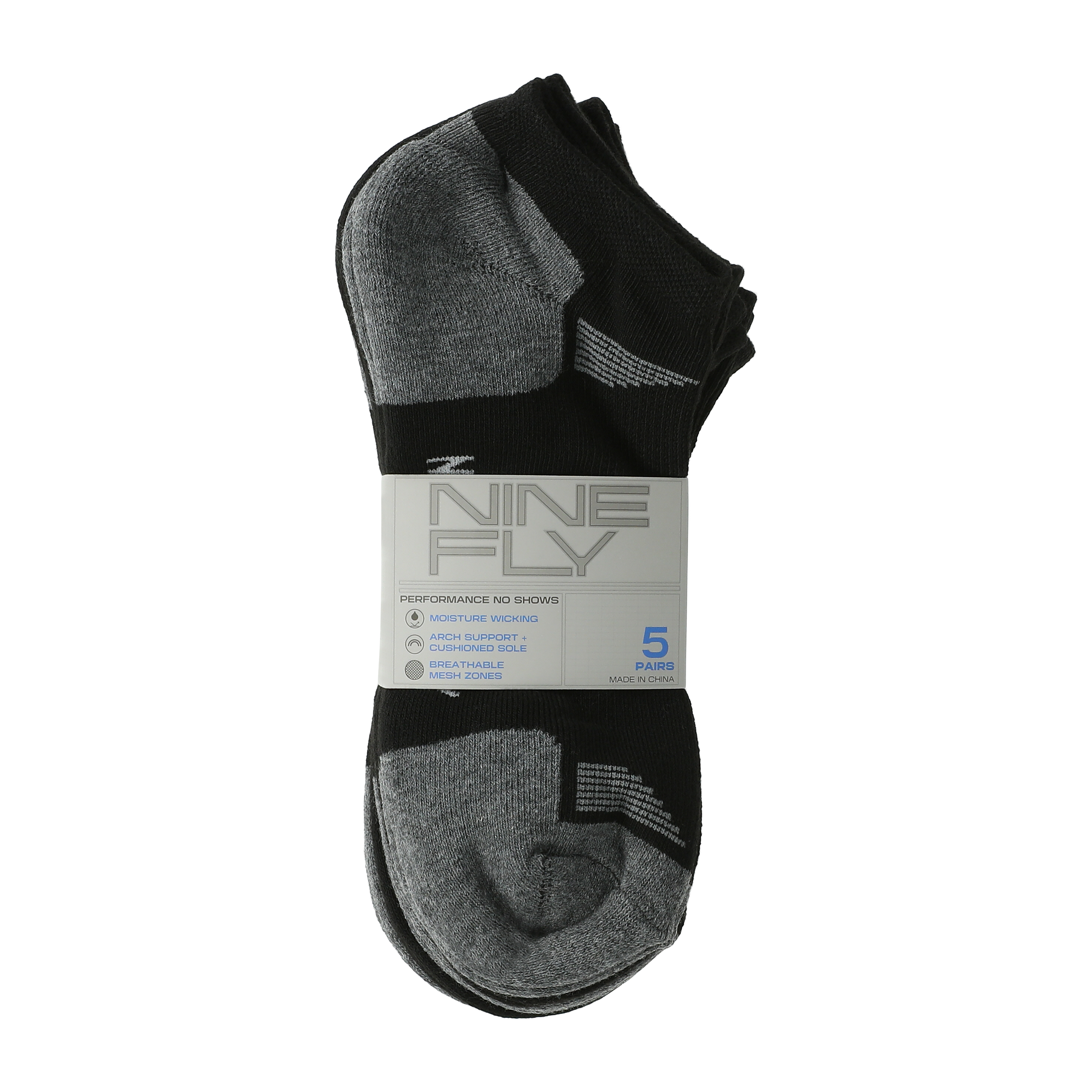 Young Mens Nine Fly Performance No Show Socks 5-Pairs