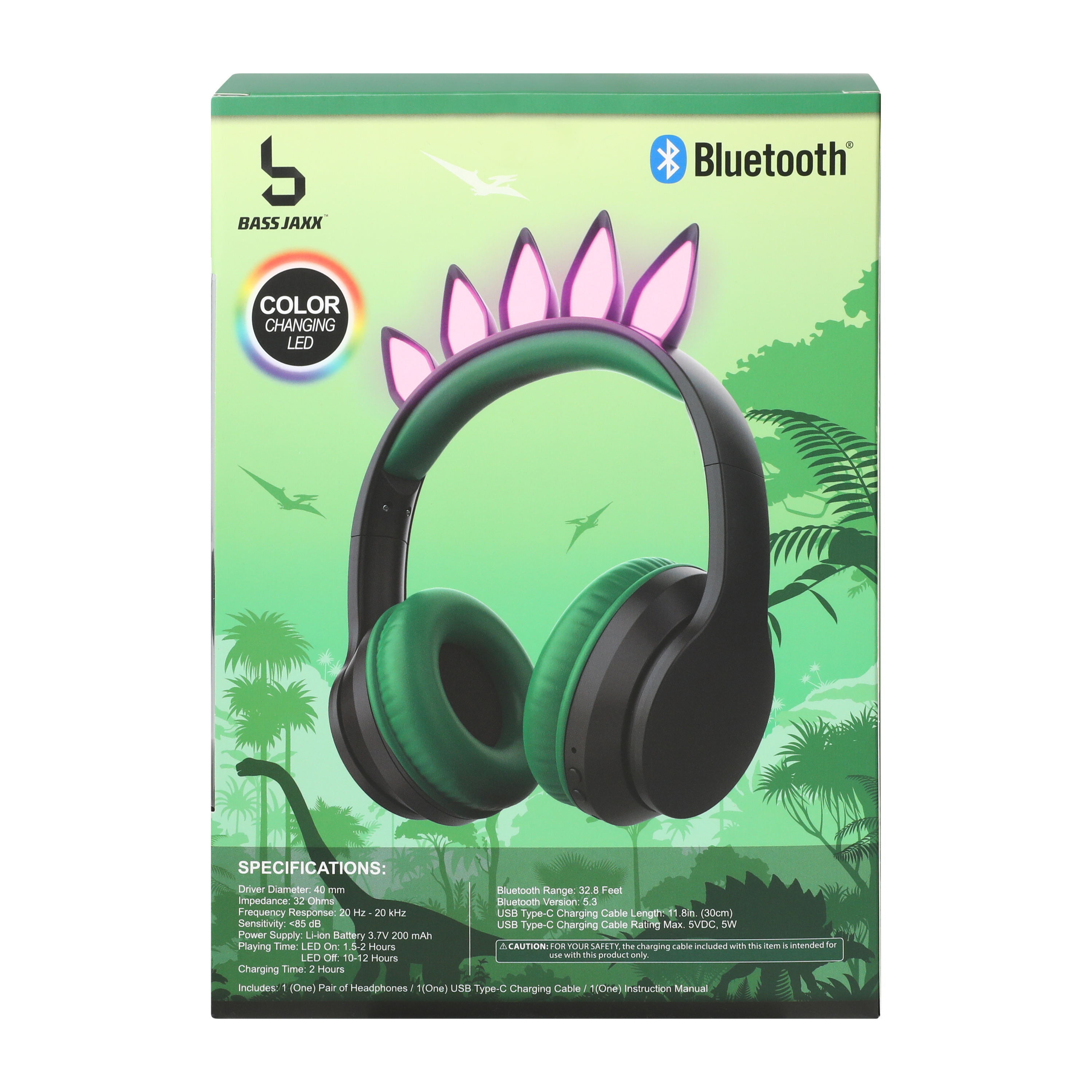 Bass Jaxx™ Dino LED Wireless Kid Safe Headphones
