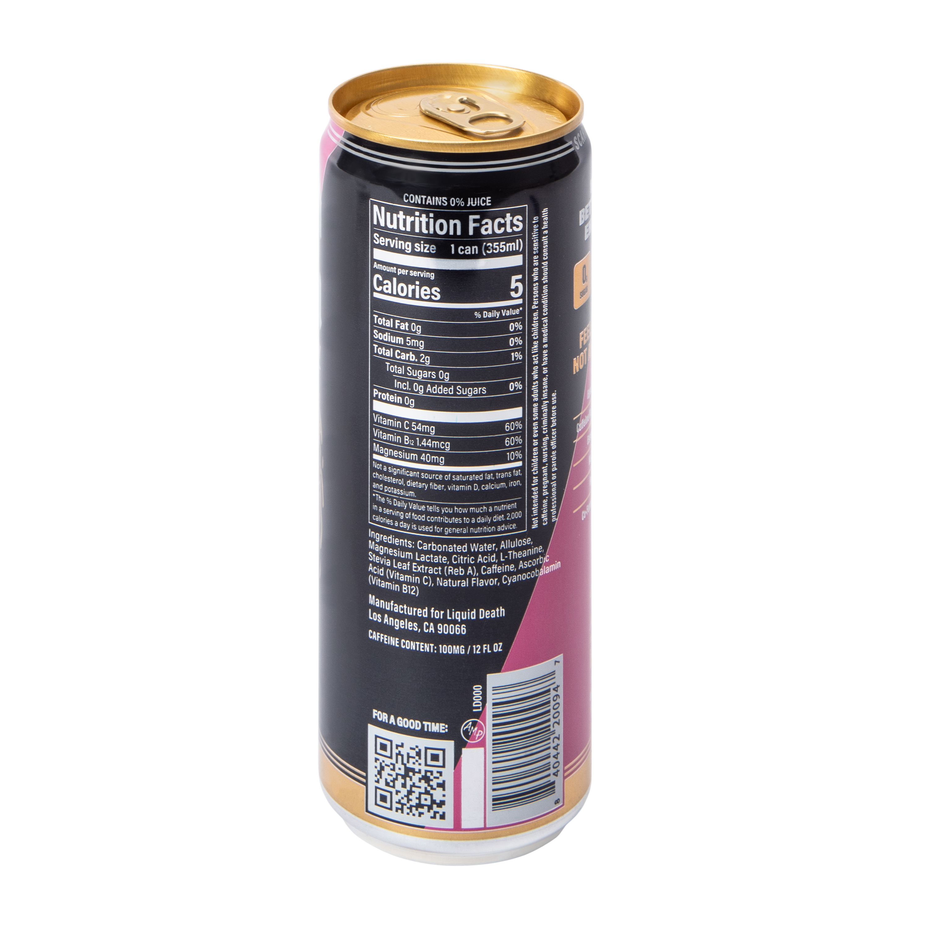 Liquid Death Scary Strawberry Flavored Sparkling Energy Drink 12oz