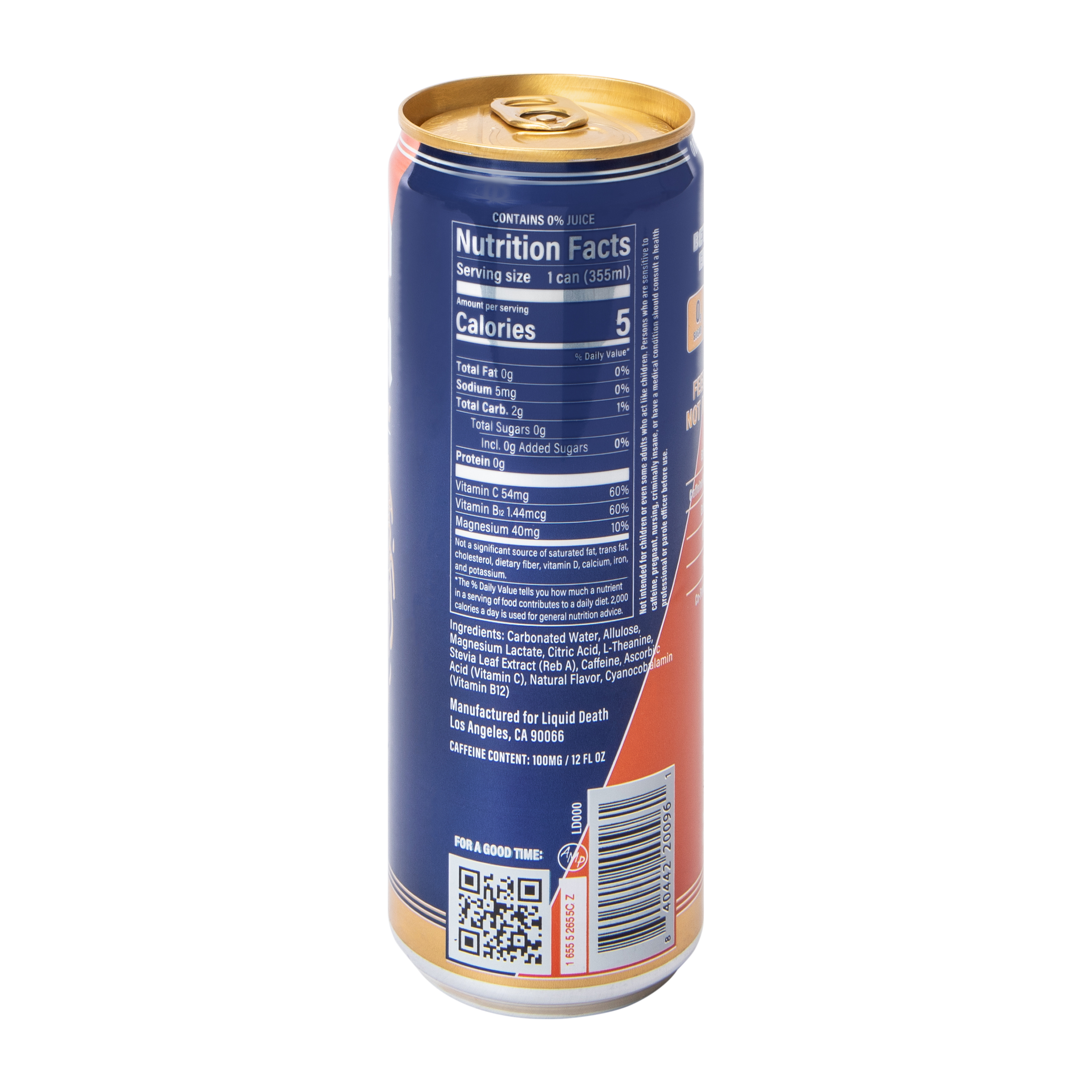 Liquid Death Orange Horror Flavored Sparkling Energy Drink 12oz