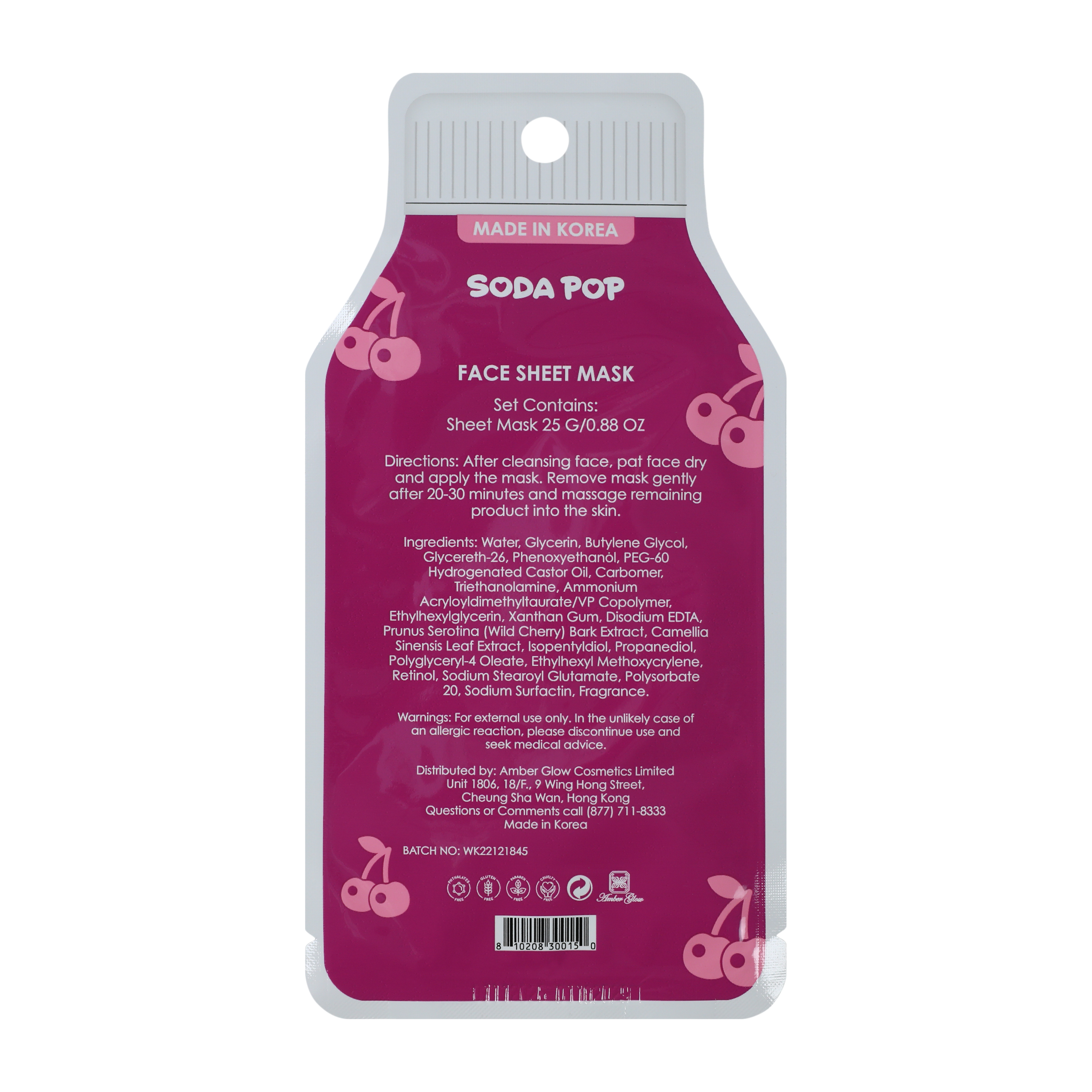Soda Pop Cherry Face Sheet Mask 0.8oz