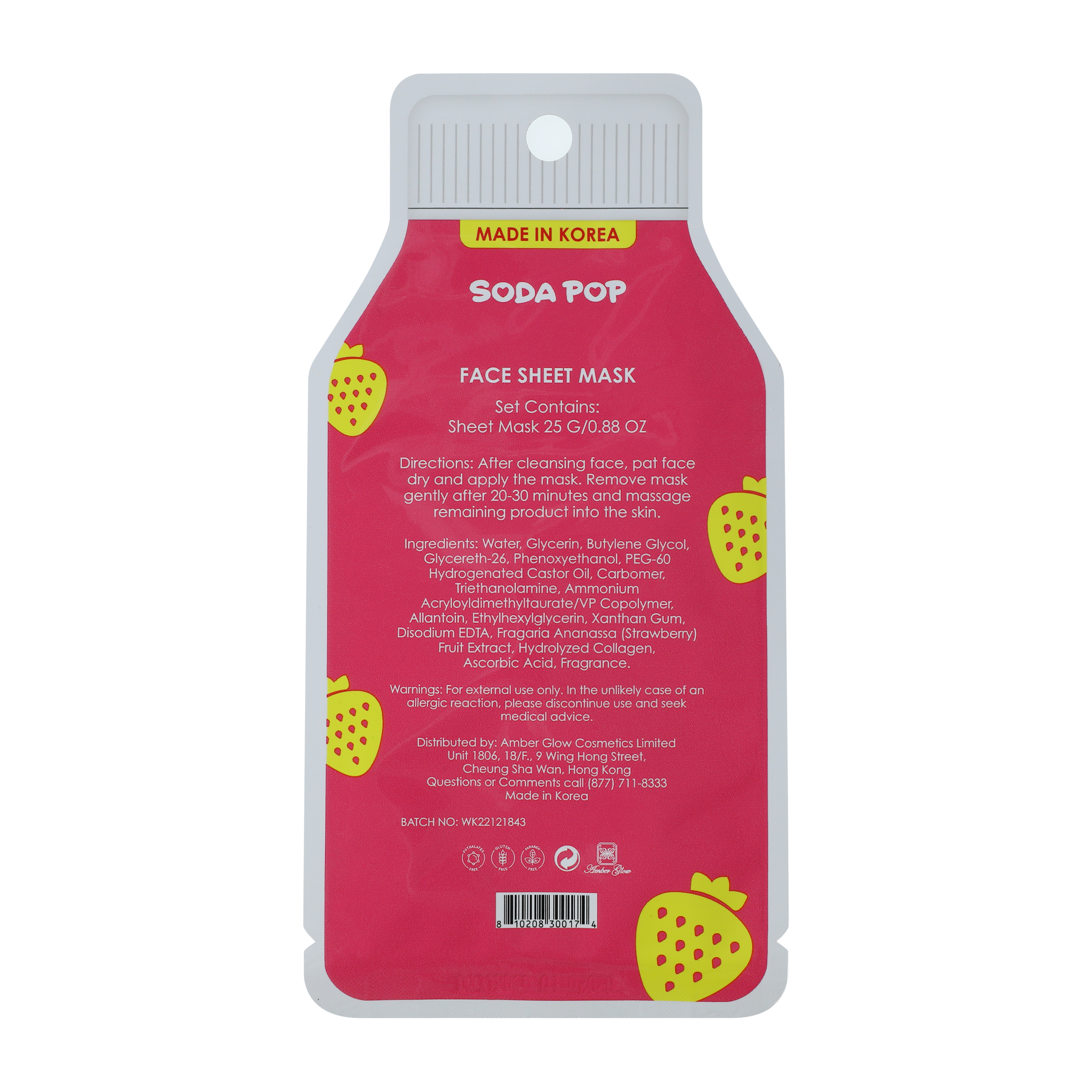 Soda Pop Strawberry Face Sheet Mask 0.8oz