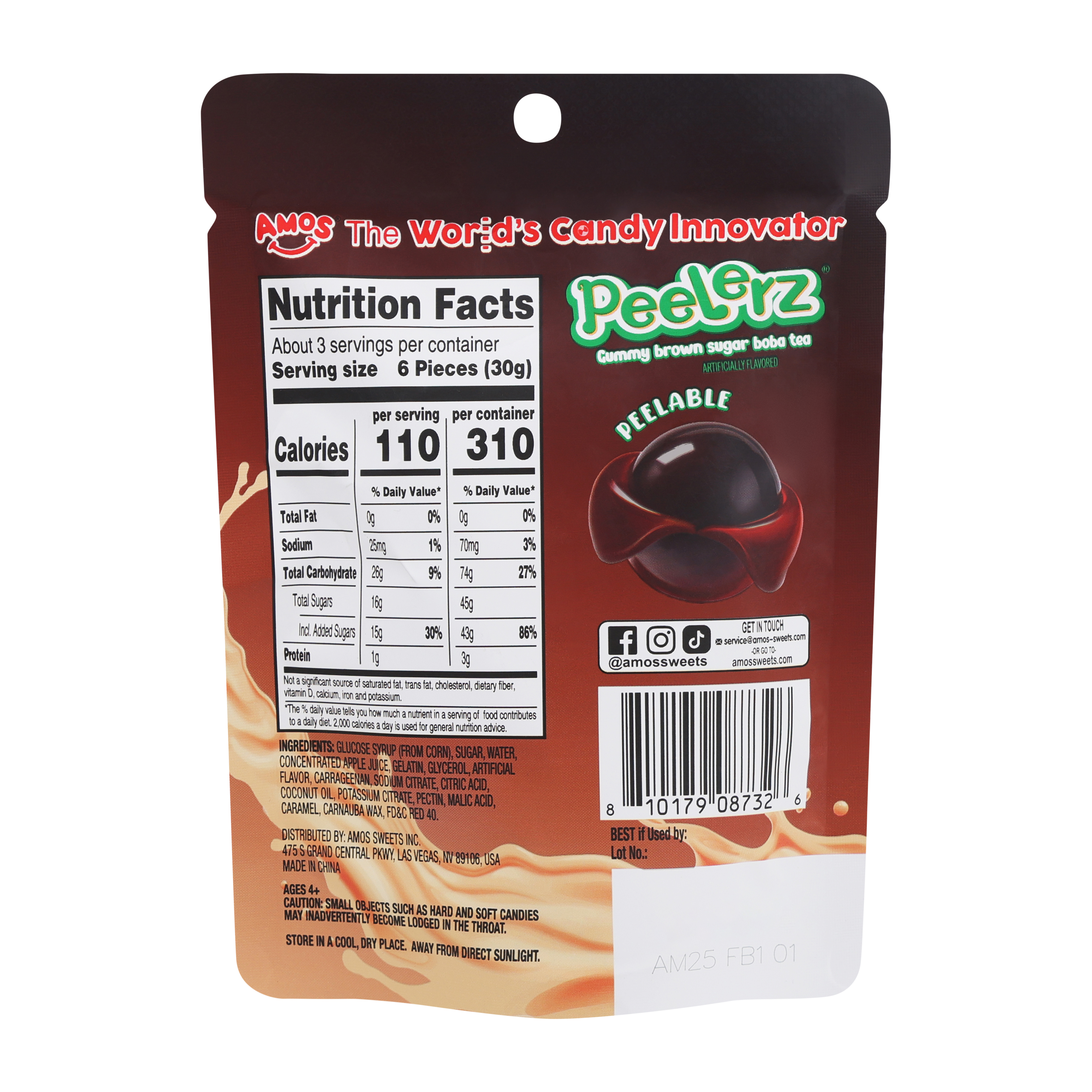 Amos® Peelerz® Brown Sugar Bubble Tea Gummy Candy 3oz