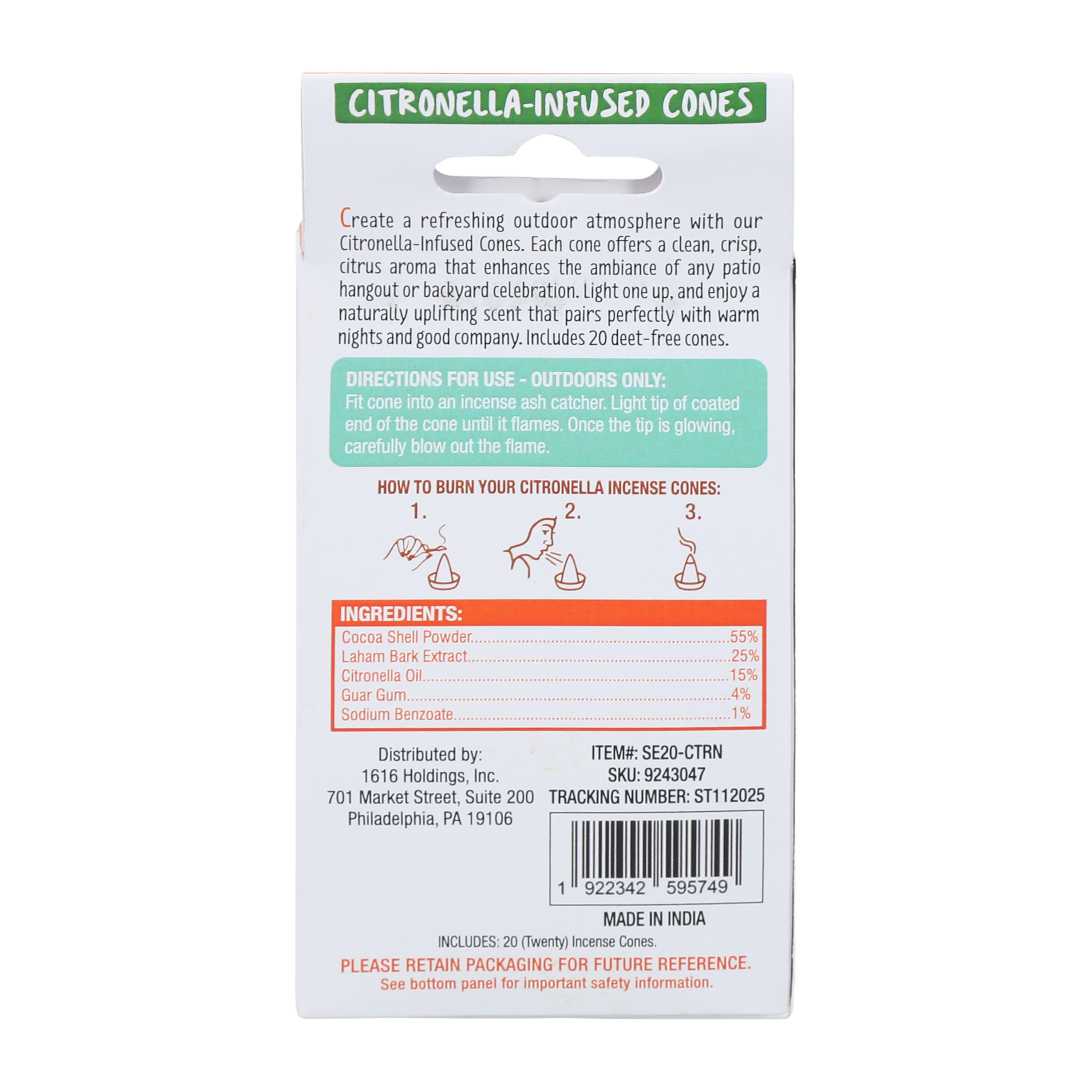 Citronella Infused Incense Cones 20-Pack