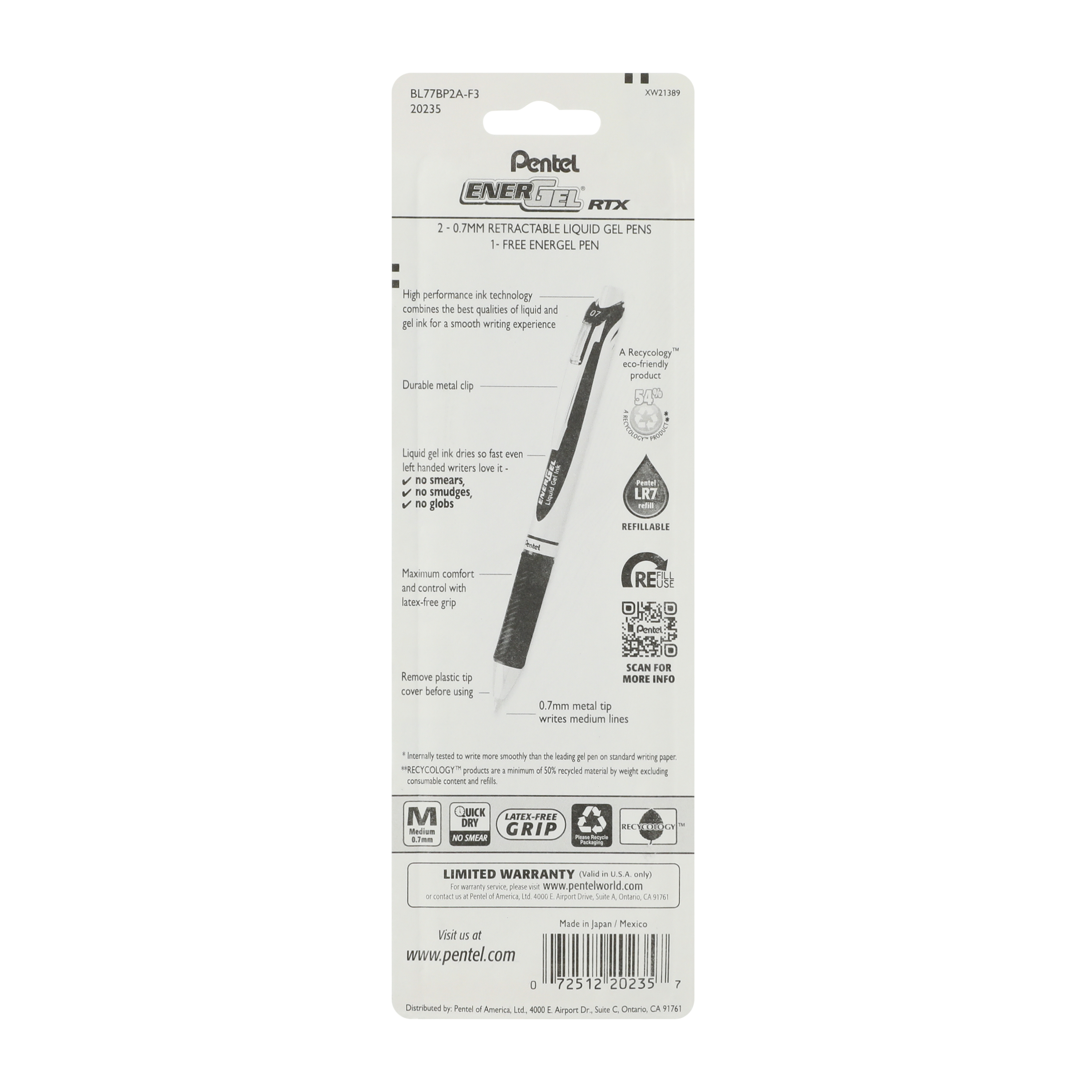 Pentel® Energel RTX Liquid Gel Pen 4-Pack