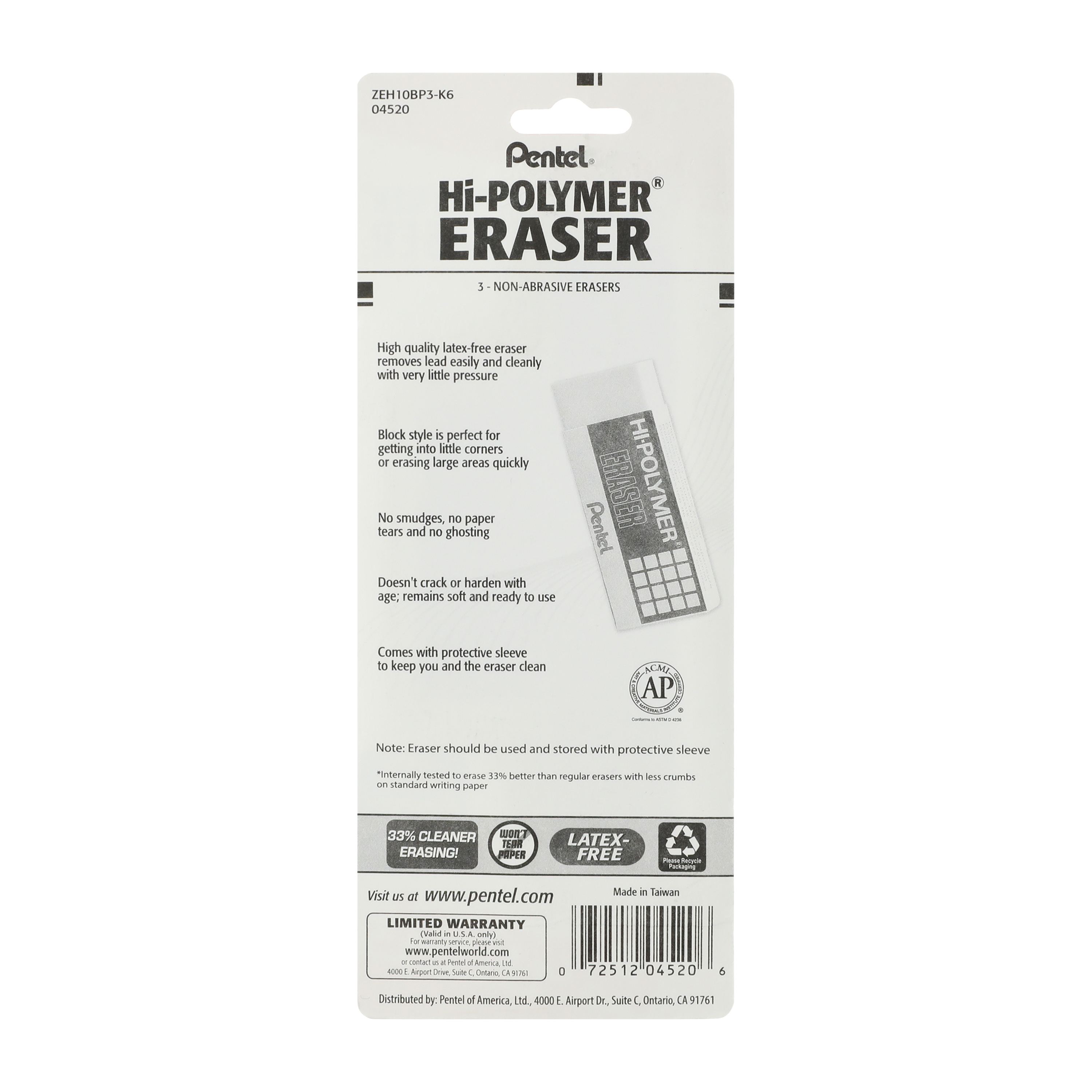 Pentel® Hi-Polymer® Eraser 3-Pack