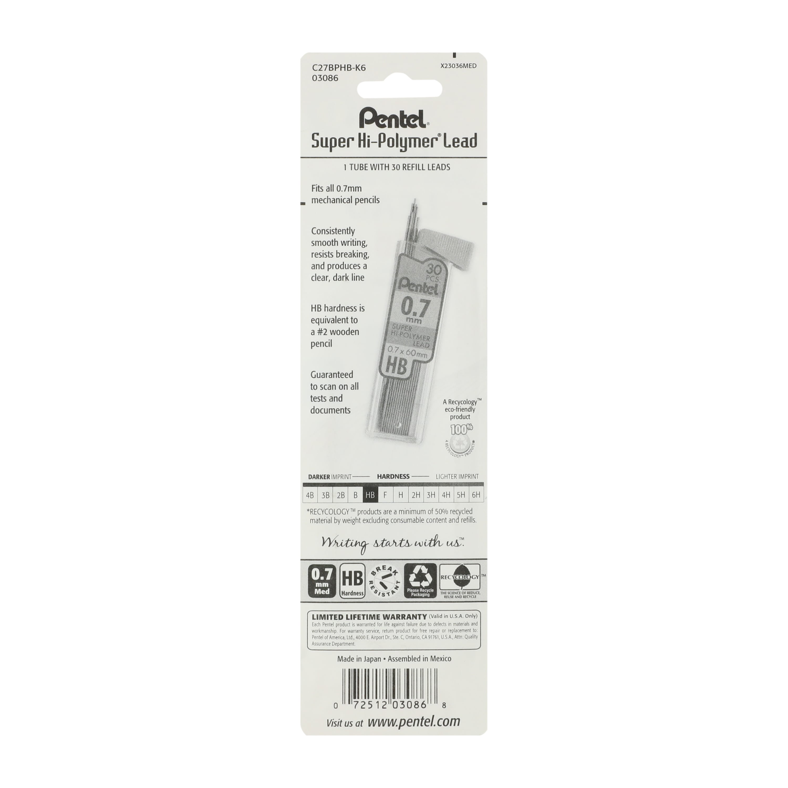 Pentel® Super Hi-Polymer Lead 0.7mm 30-Pack