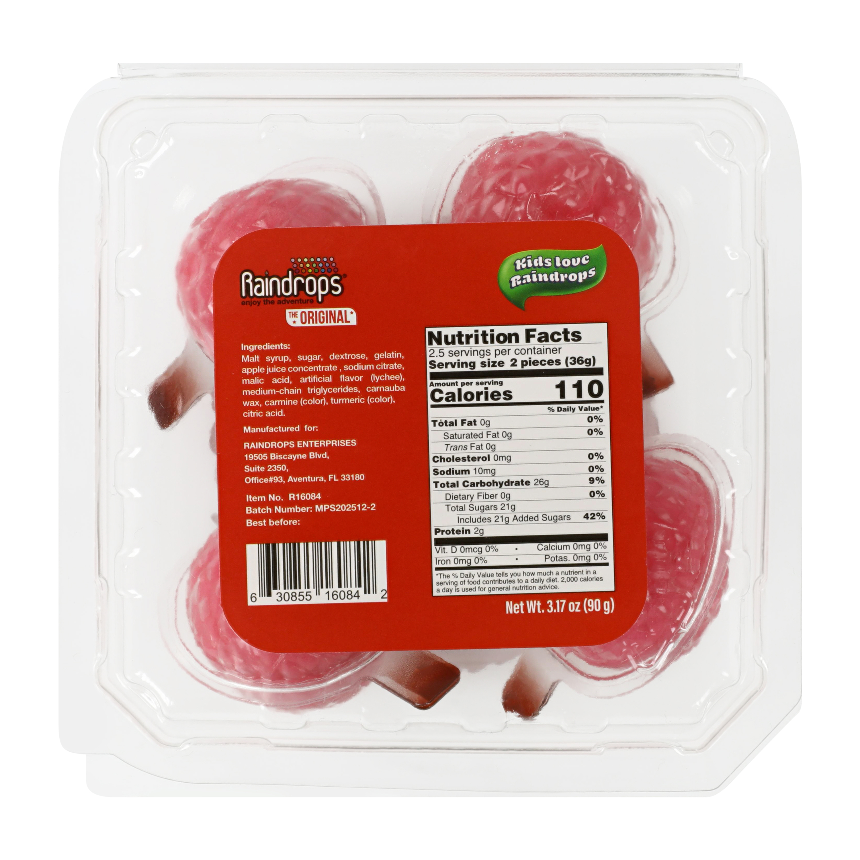 Raindrops® Liquid Filled Gummy Lychees 3.1oz