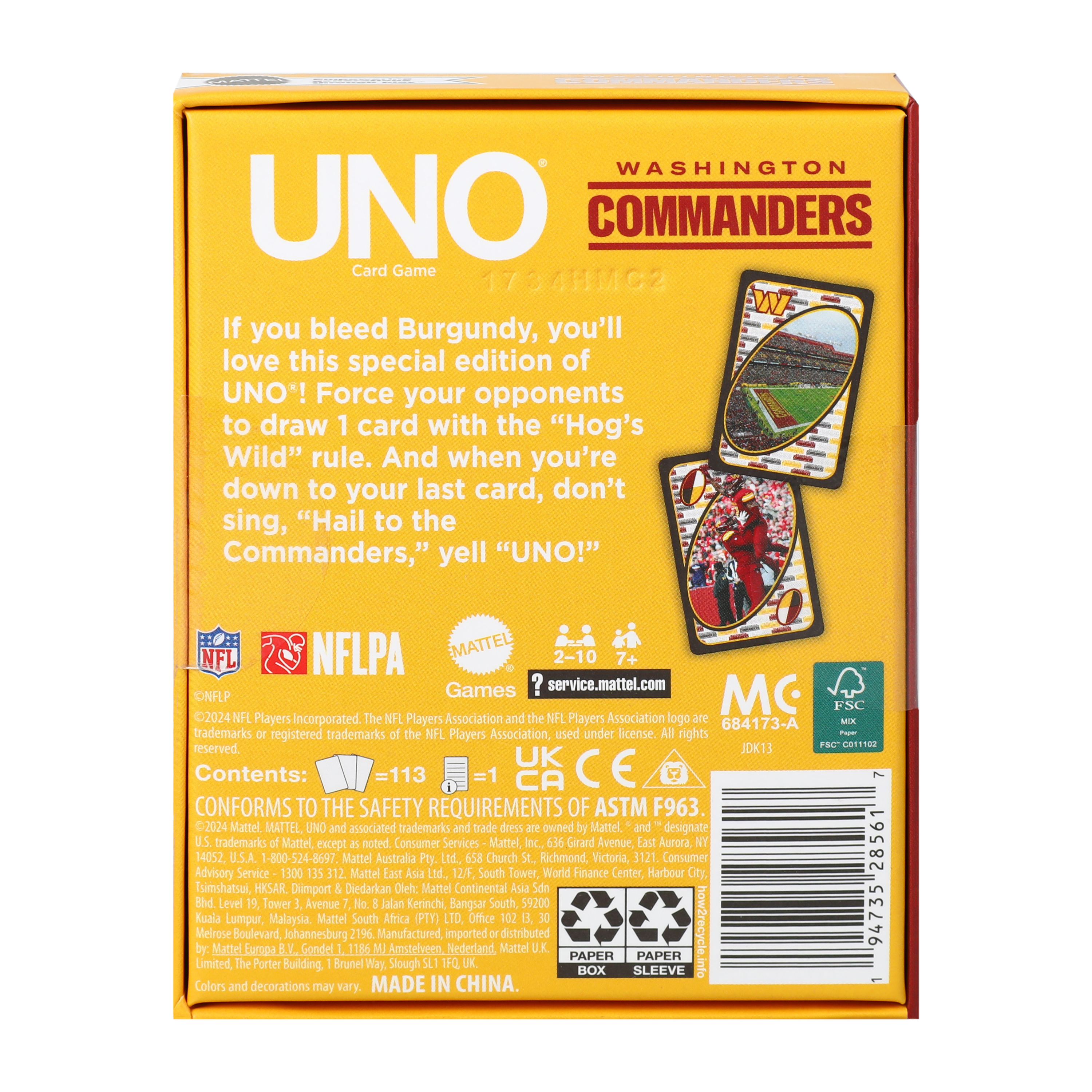 UNO® Fandom Washington Commanders Card Game