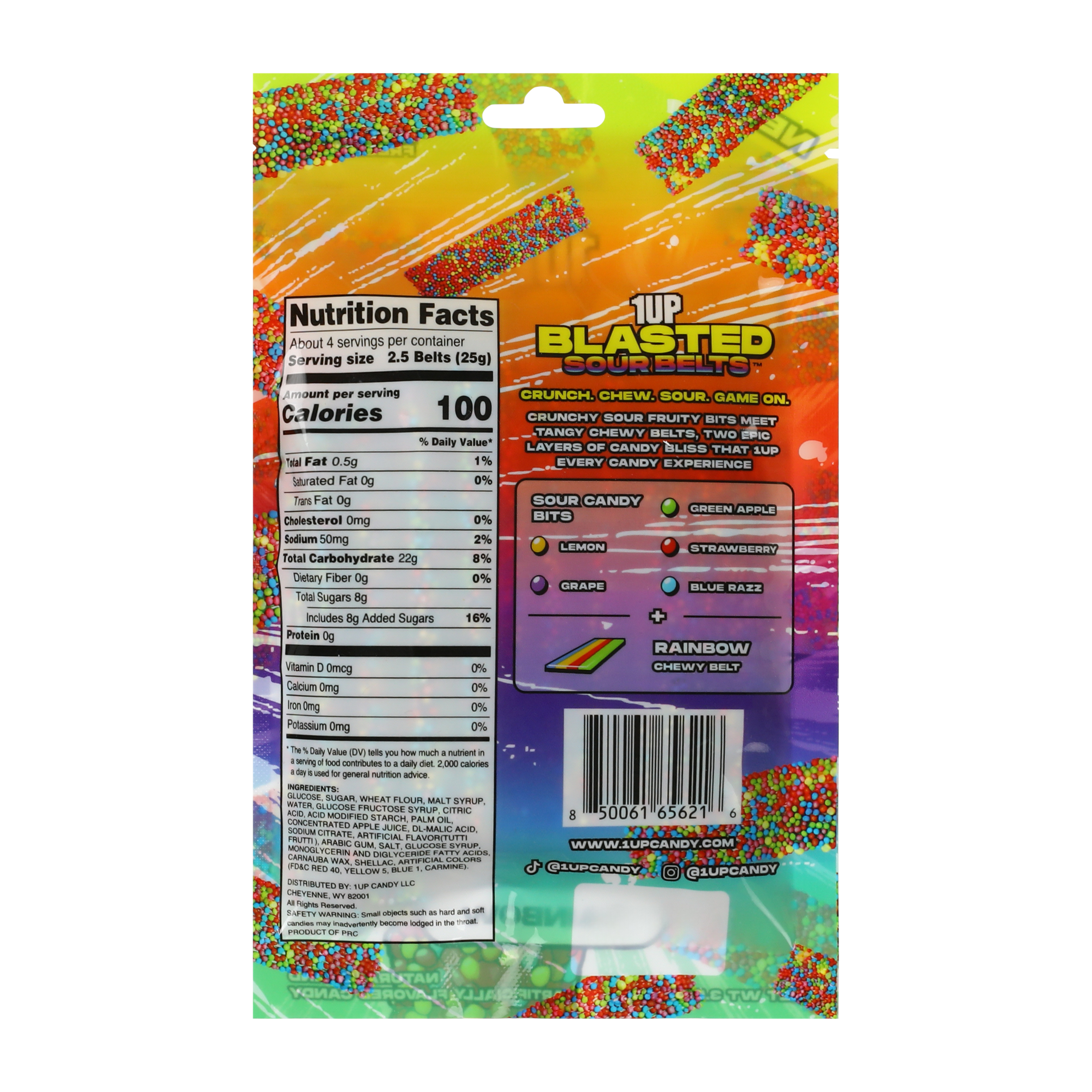 1UP Blasted Sour Belts™ Flavored Candy 3.5oz