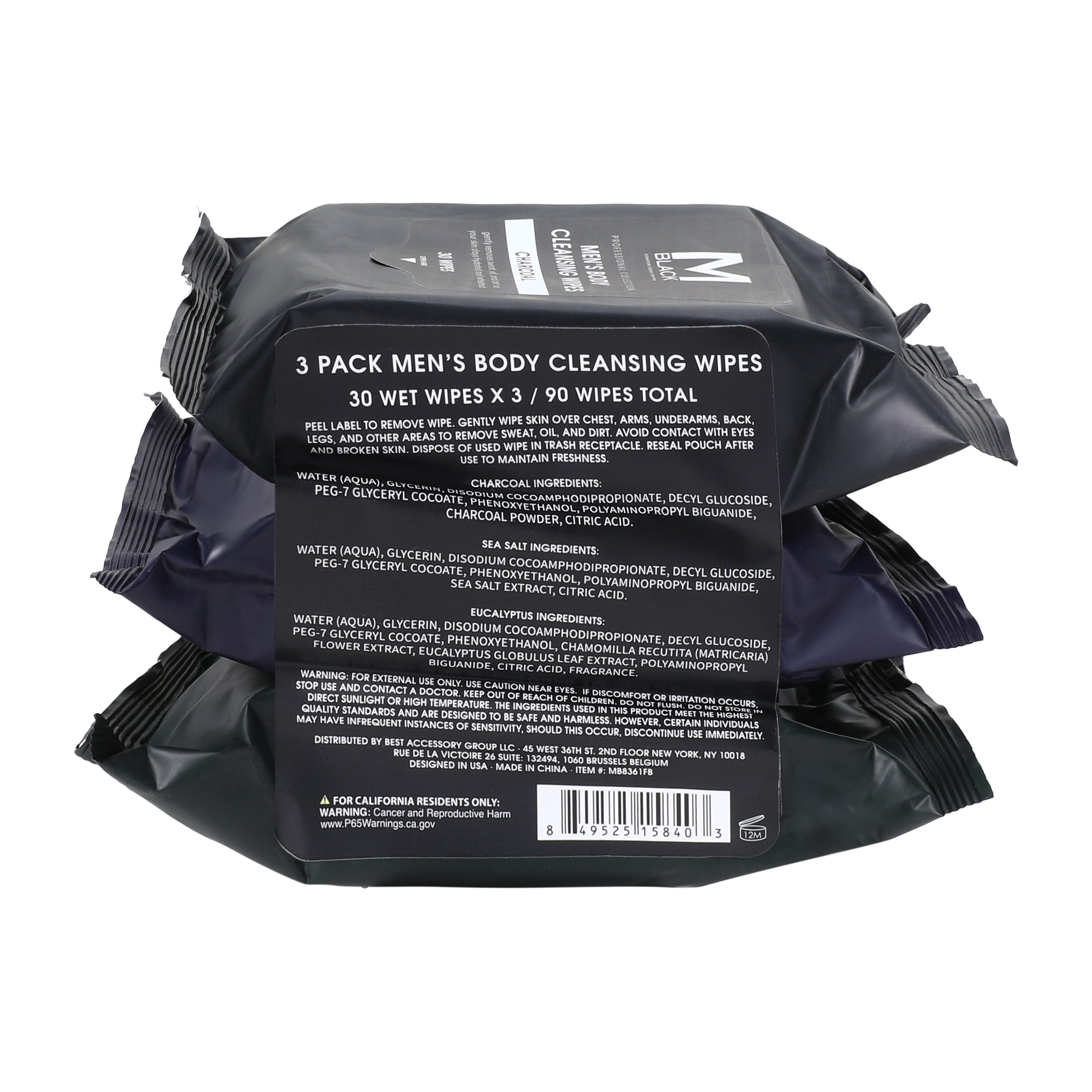 M Black™ Men's Body Cleansing Wipes 3-Pack