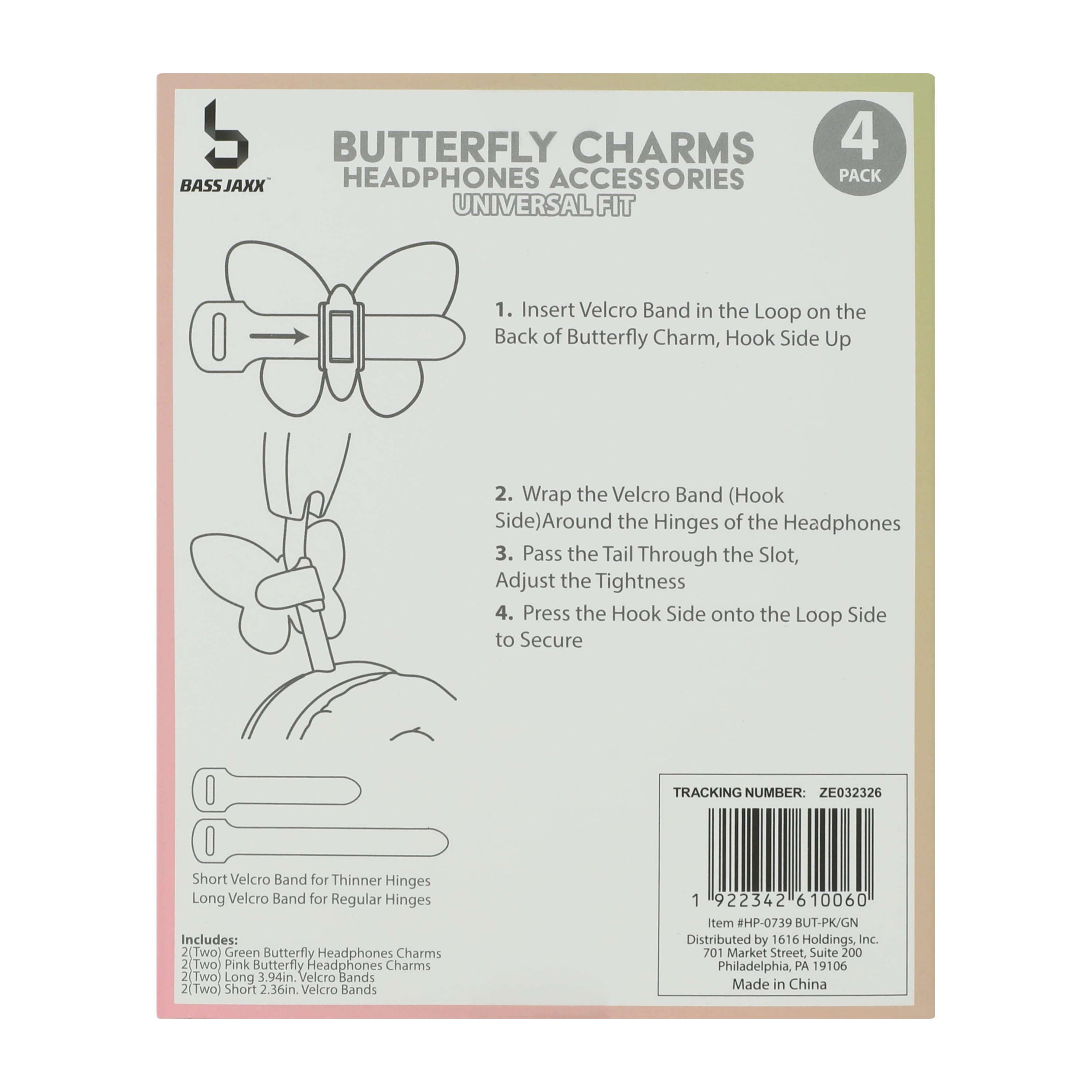 Bass Jaxx™ Butterfly Charms Headphones Accessories 4-Pack