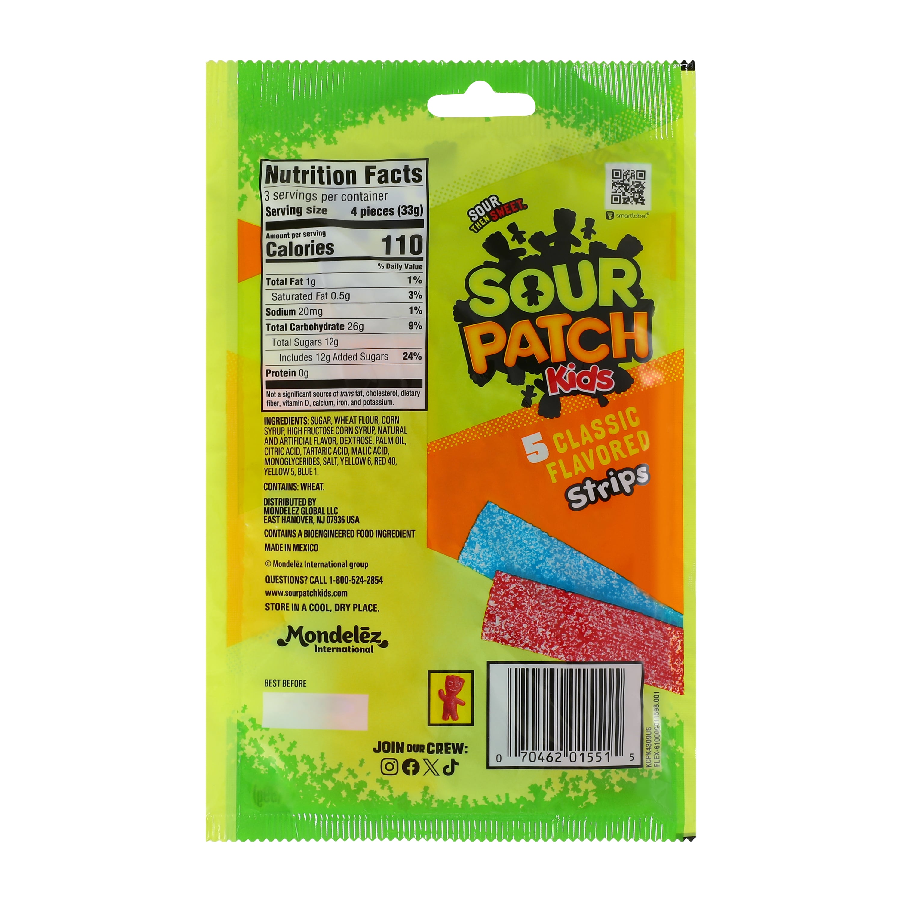 Sour Patch Kids 5 Classic Flavored Strips Candy 3.5oz