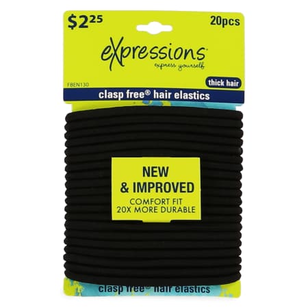 Clasp Free® Thick Hair Elastics Black 20-Count | Five Below