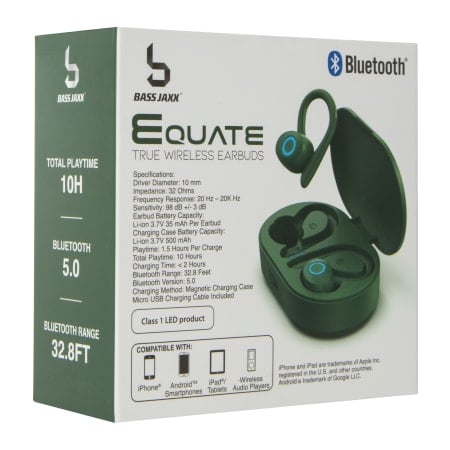 bluetooth® sport hook earbuds with microphone & water resistant