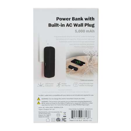 5000 mah Power Bank With Built-In AC Wall Plug | Five Below