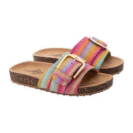 Rainbow Stripe Raffia Slide Sandal