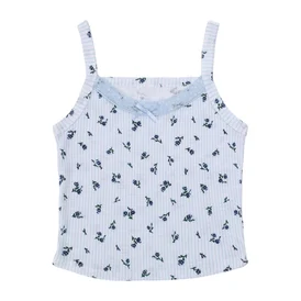 Juniors Floral Rib Tank Top