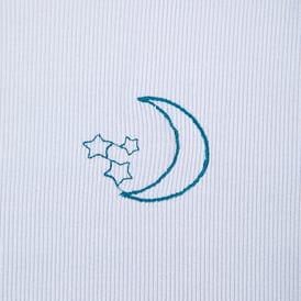 Juniors Embroidered Celestial Tee With Lettuce Hem